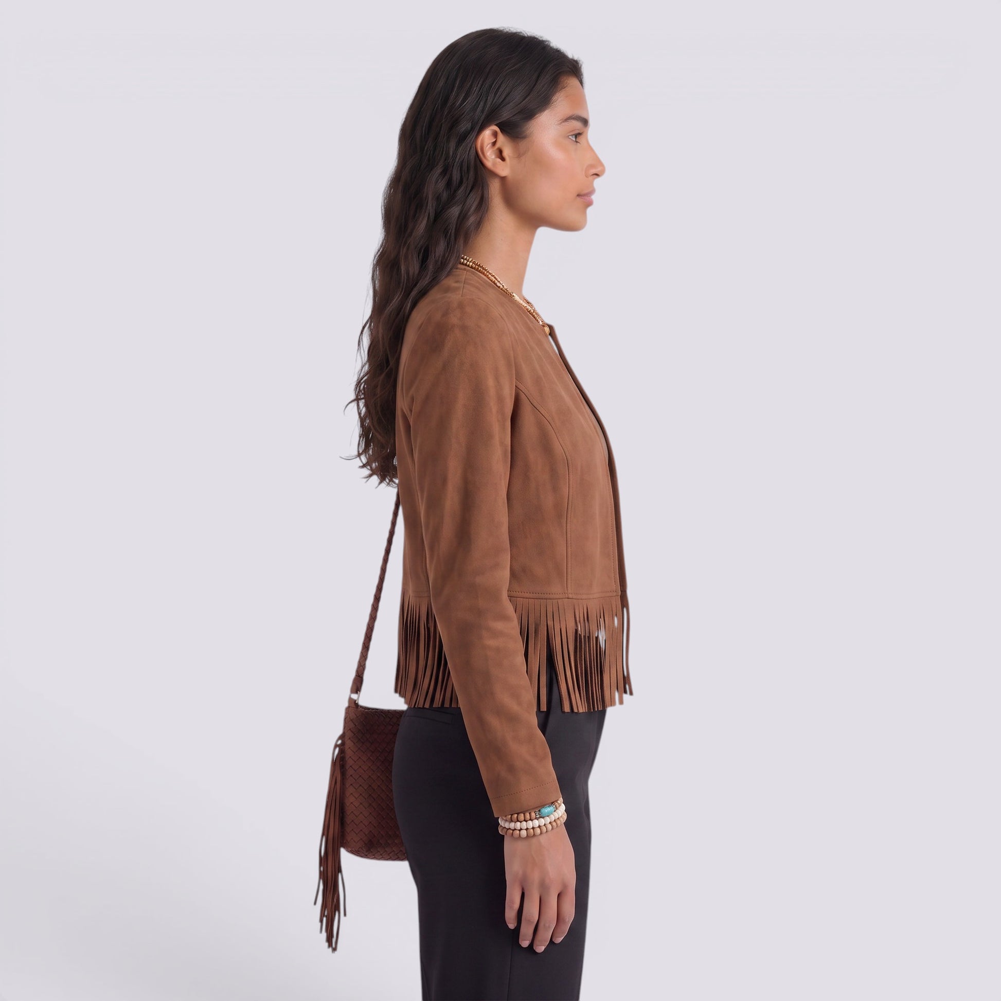 Chaqueta Mujer Corto de Flecos y Tachuelas