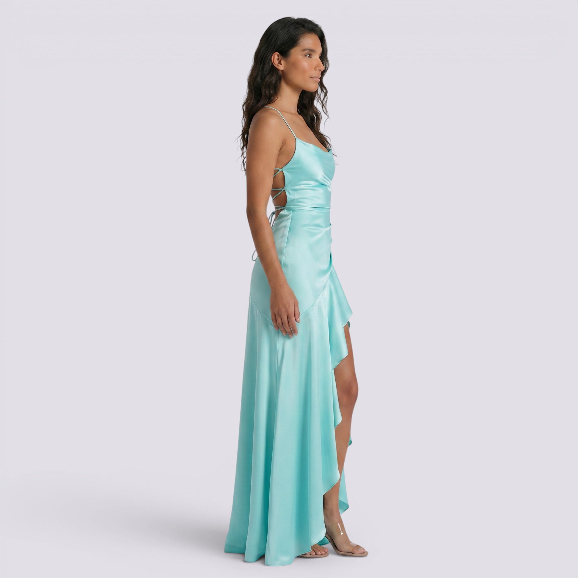 Vestido Largo Fiesta Mujer Satinado Descubierta