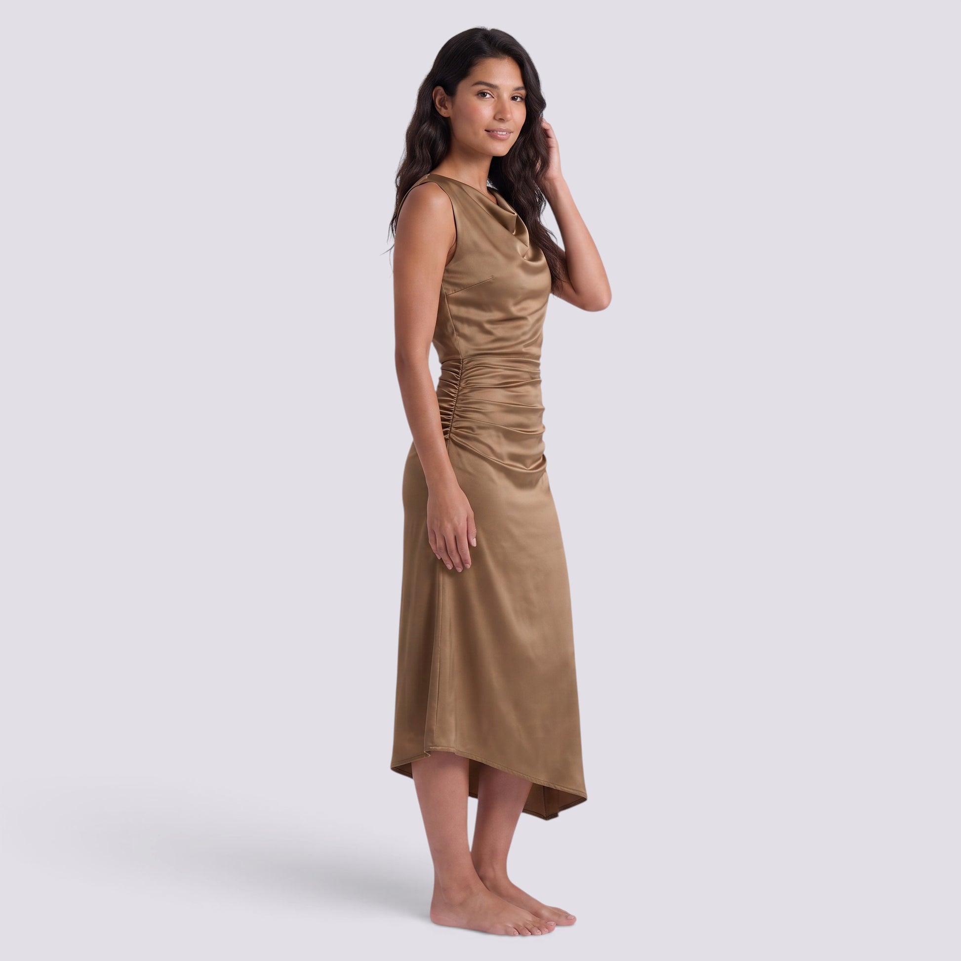 Vestido Ajustado Mujer con Fruncido Cuello Redondo