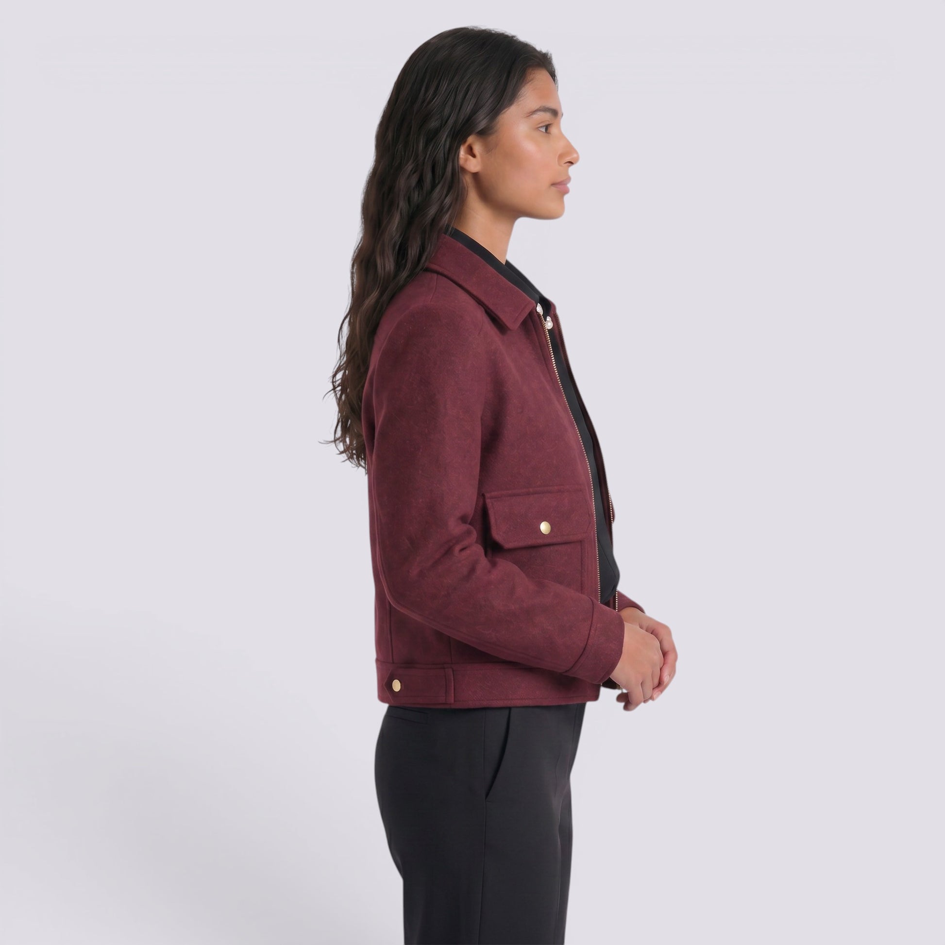 Chaqueta Mujer Corta con Cremallera Frontal