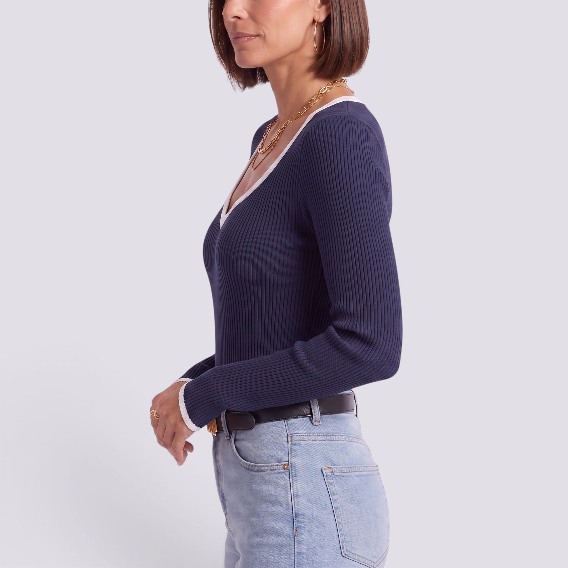 Jersey Mujer Rayas Oversize Cuello Pico
