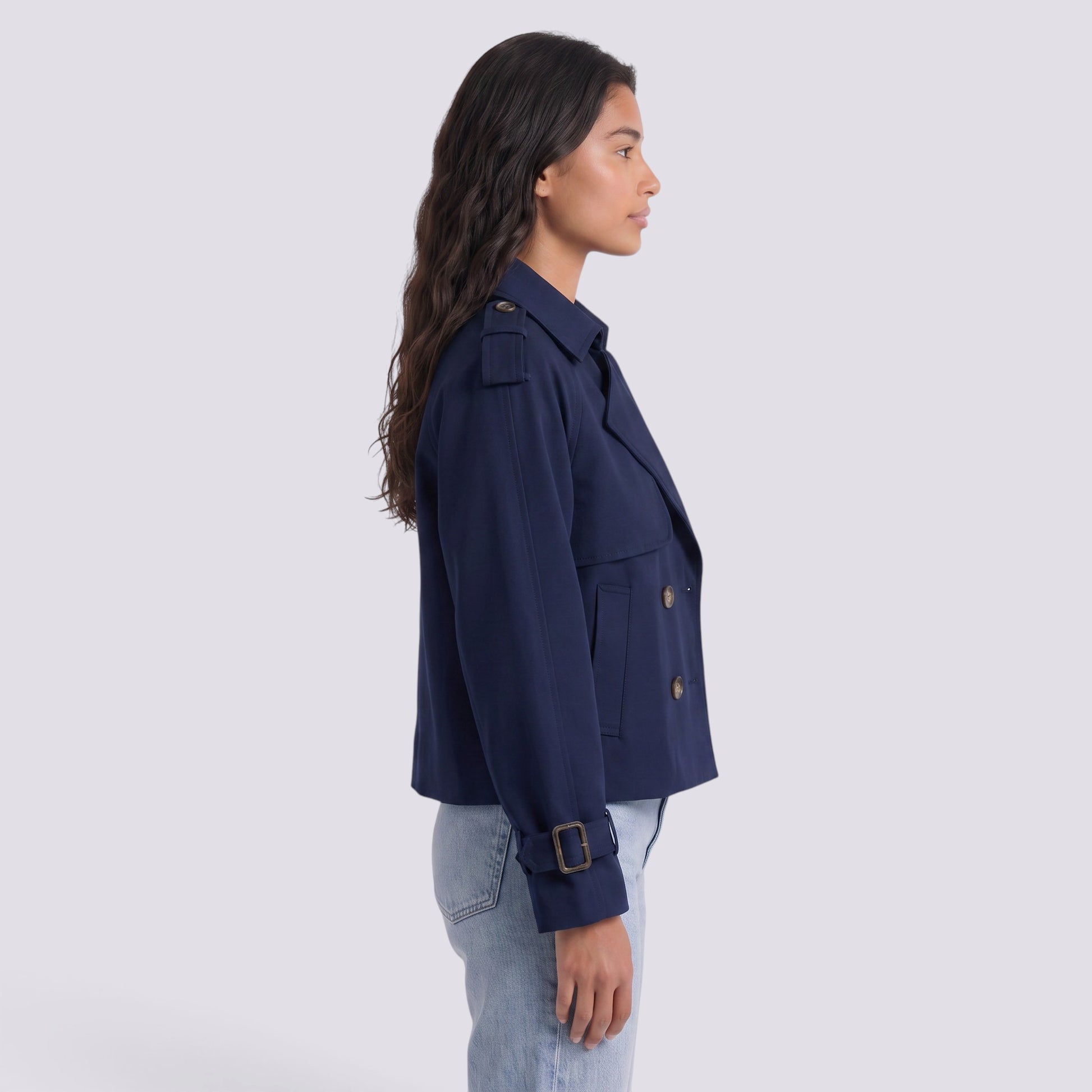 Chaqueta Mujer Estilo Gabardina Corta Doble Botonadura