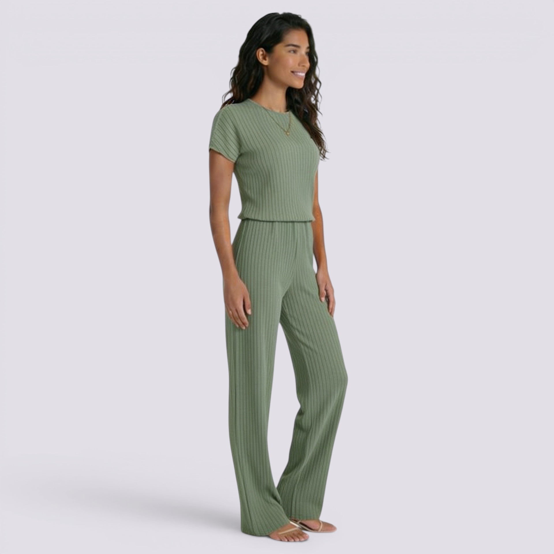 Conjunto Punto Canalé Mujer Pantalón Ancho