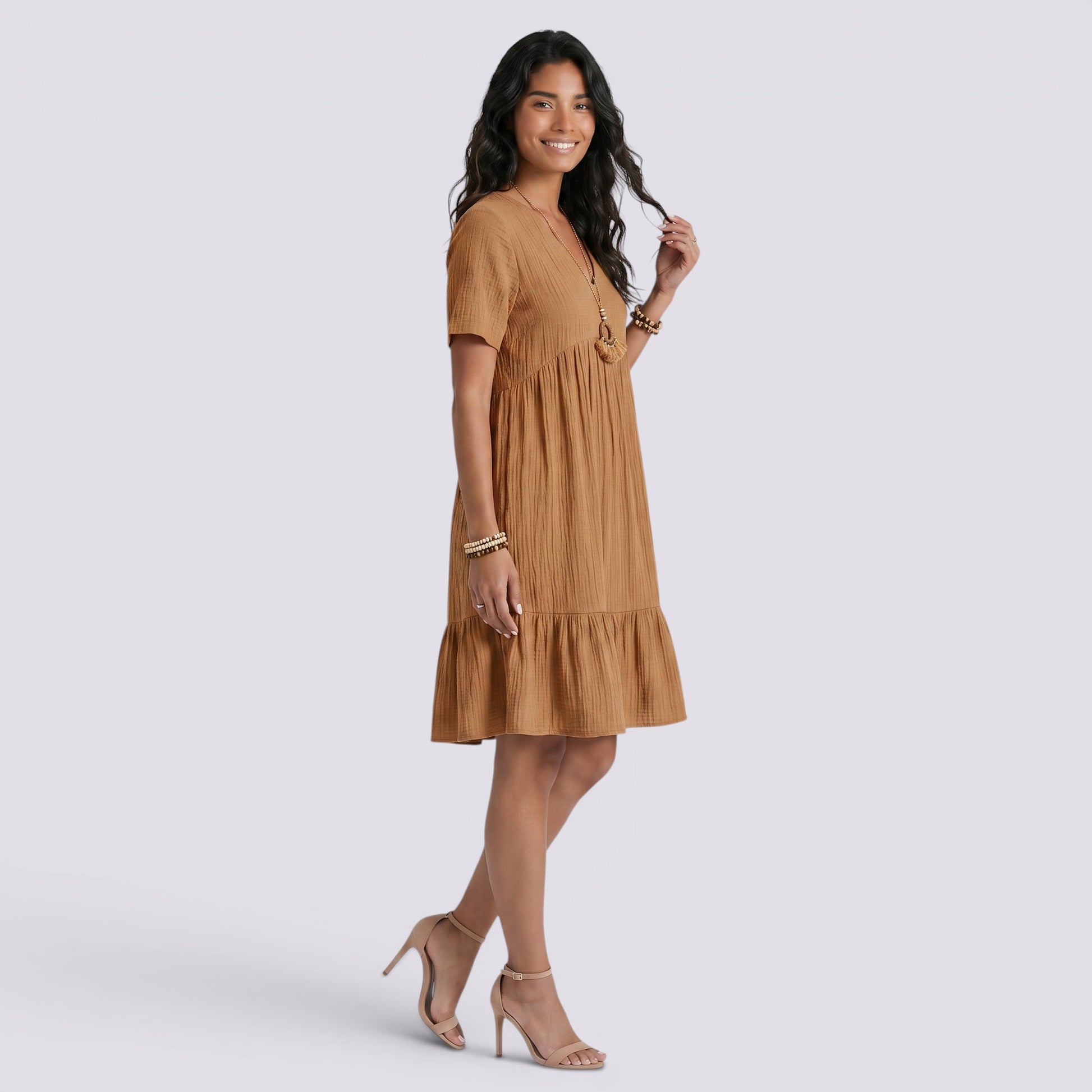 Vestido Corto Mujer Verano Cuello Pico Boho