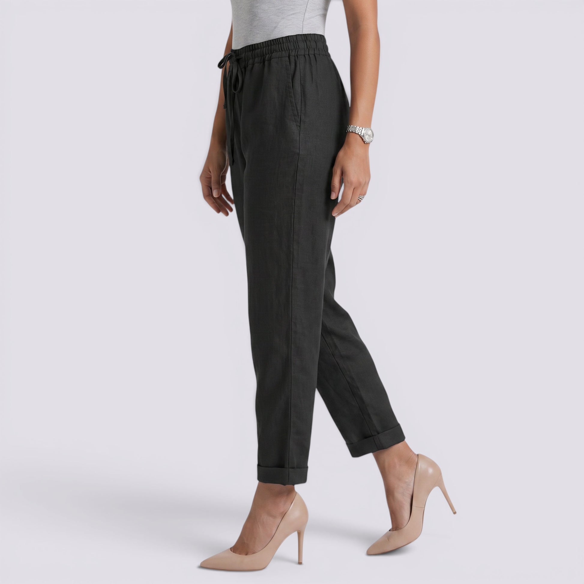 Pantalón Verano Mujer Cintura Alta Lino