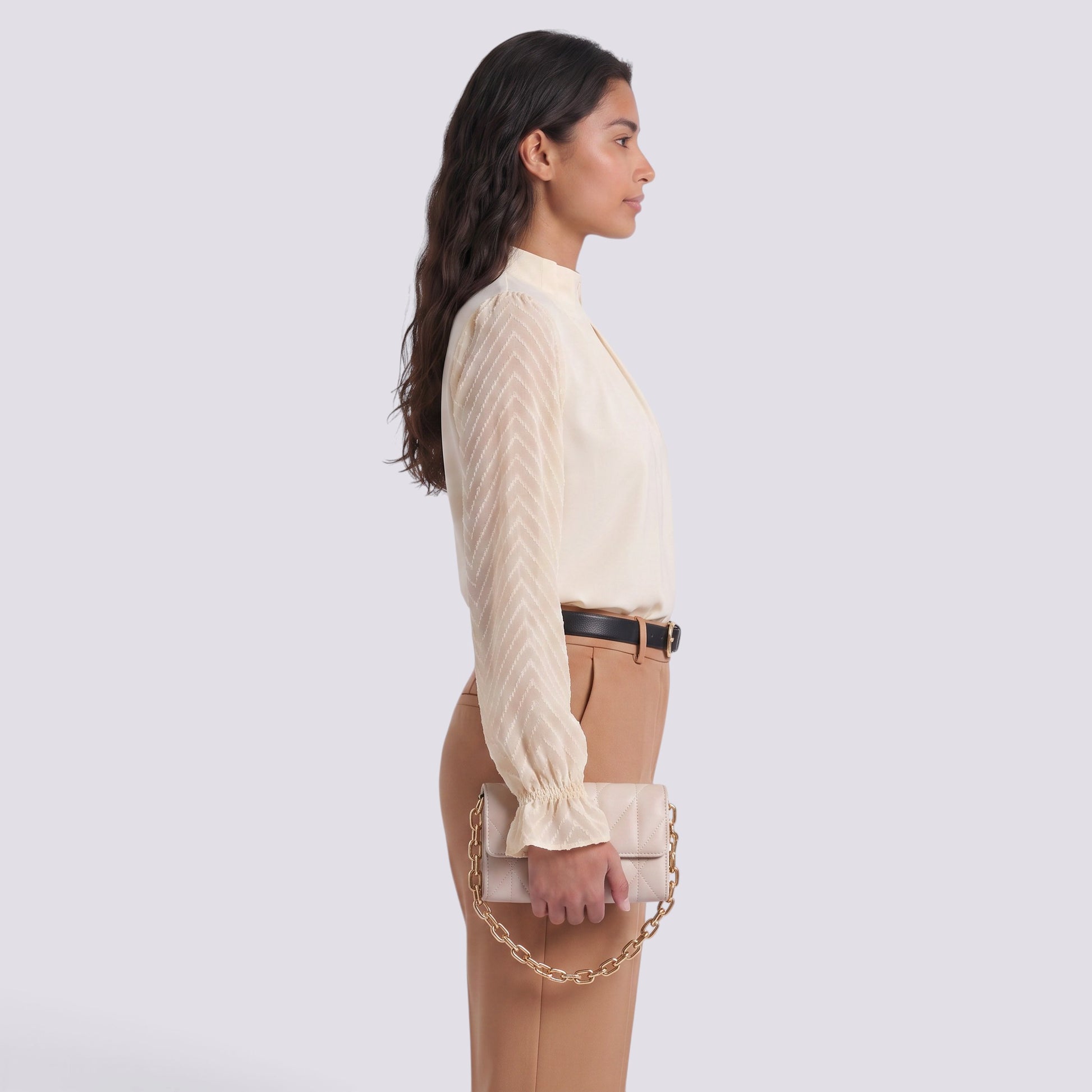 Blusa Mujer Cuello Alto Manga Larga Ondulada