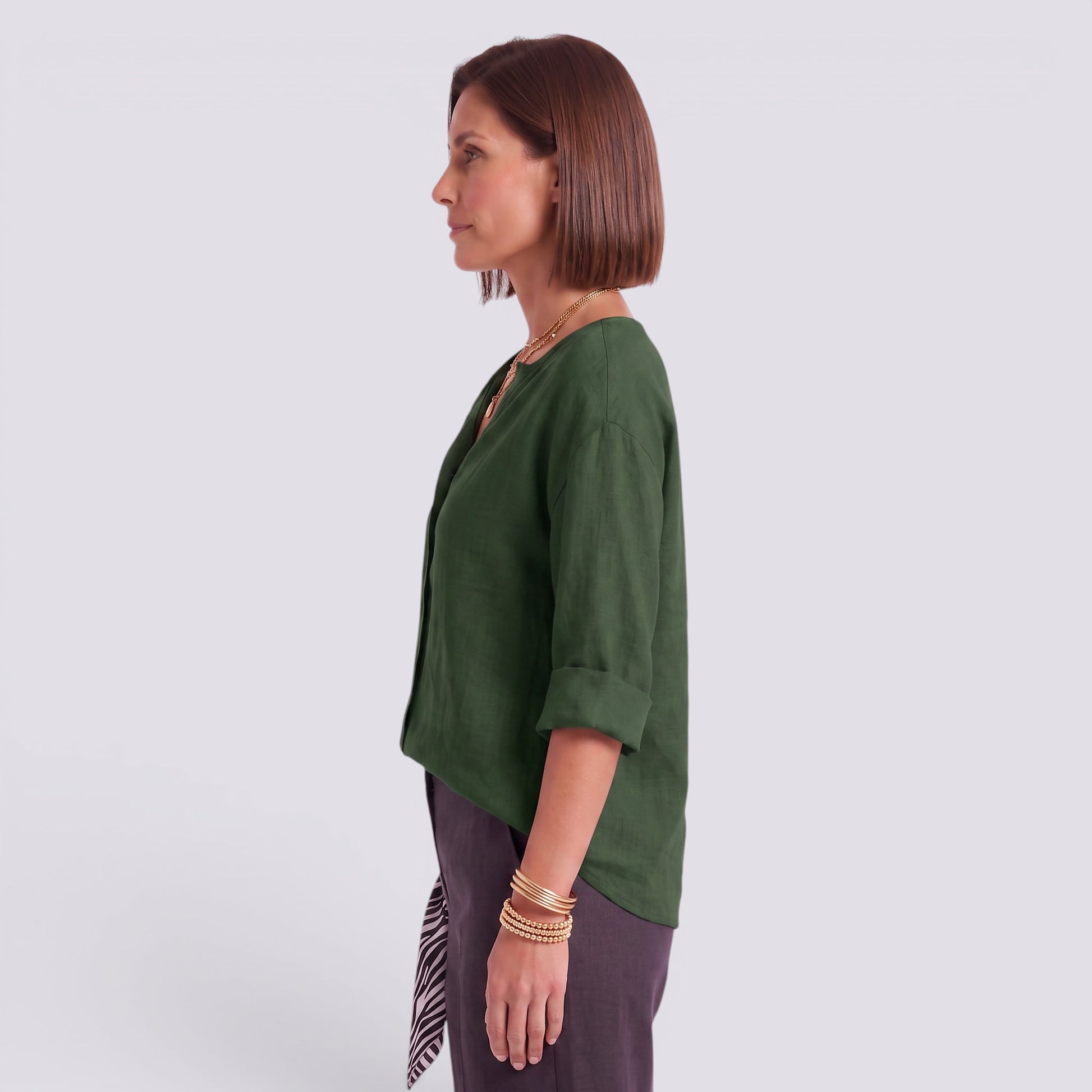 Blusa Mujer Elegante Manga Larga Escote Pico Botonada