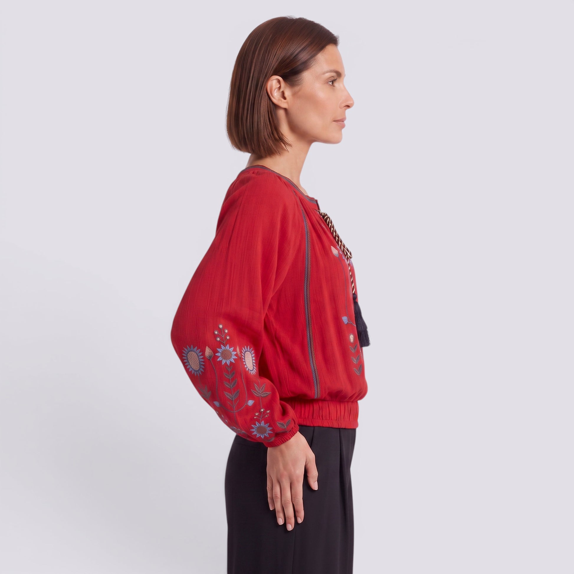 Camisa Mujer Manga Bordada Estilo Boho Abullonada