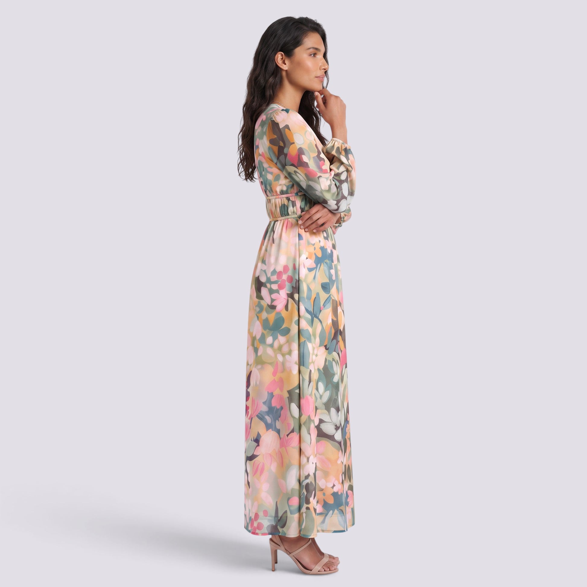 Vestido Largo Mujer Estampado Cintura Alta