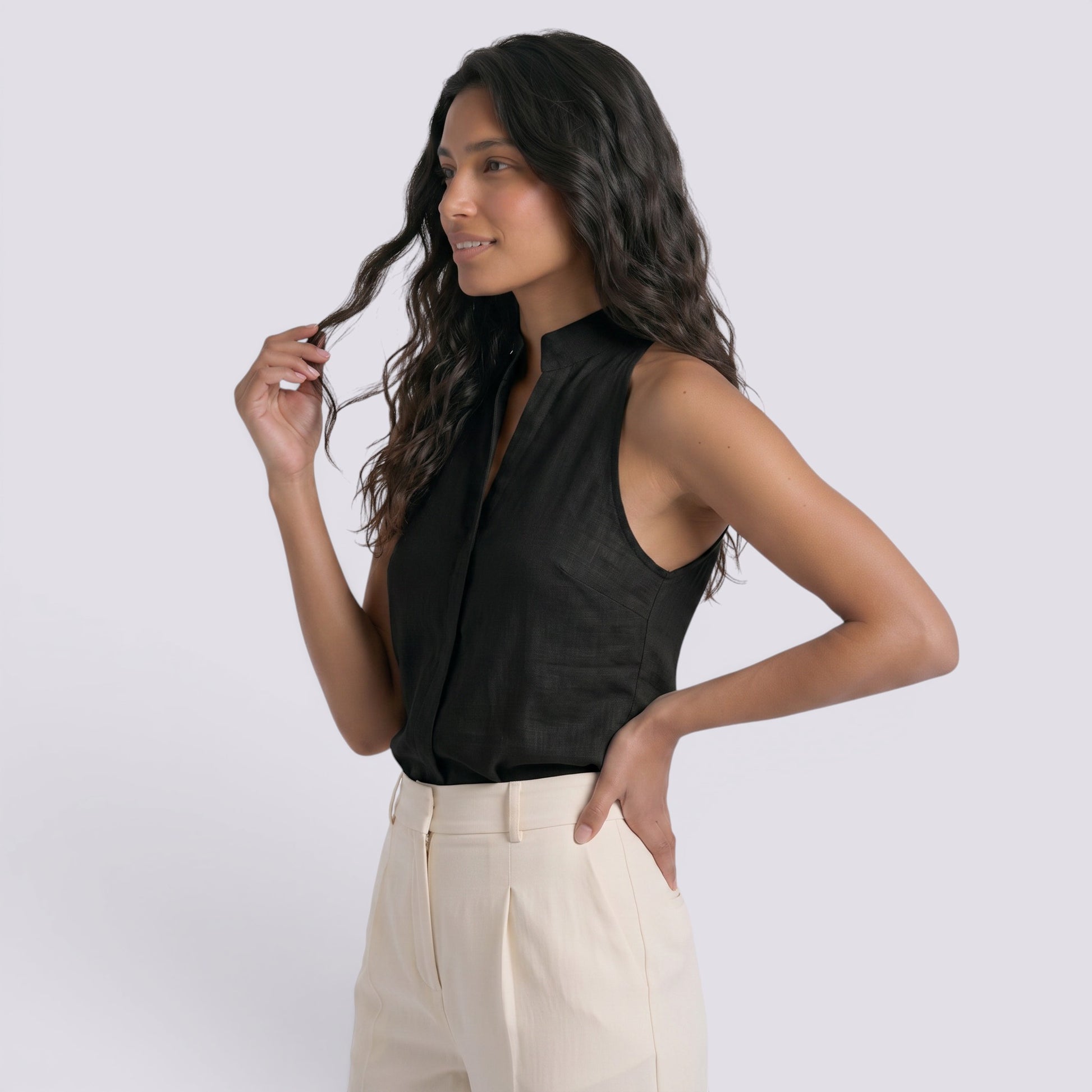 Camiseta Sin Mangas Mujer Cuello Alto Elegante