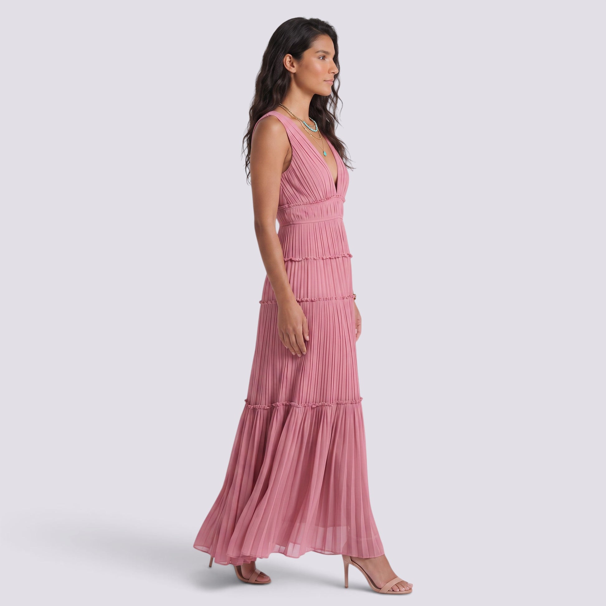 Vestido Midi Mujer Plisado Elegante