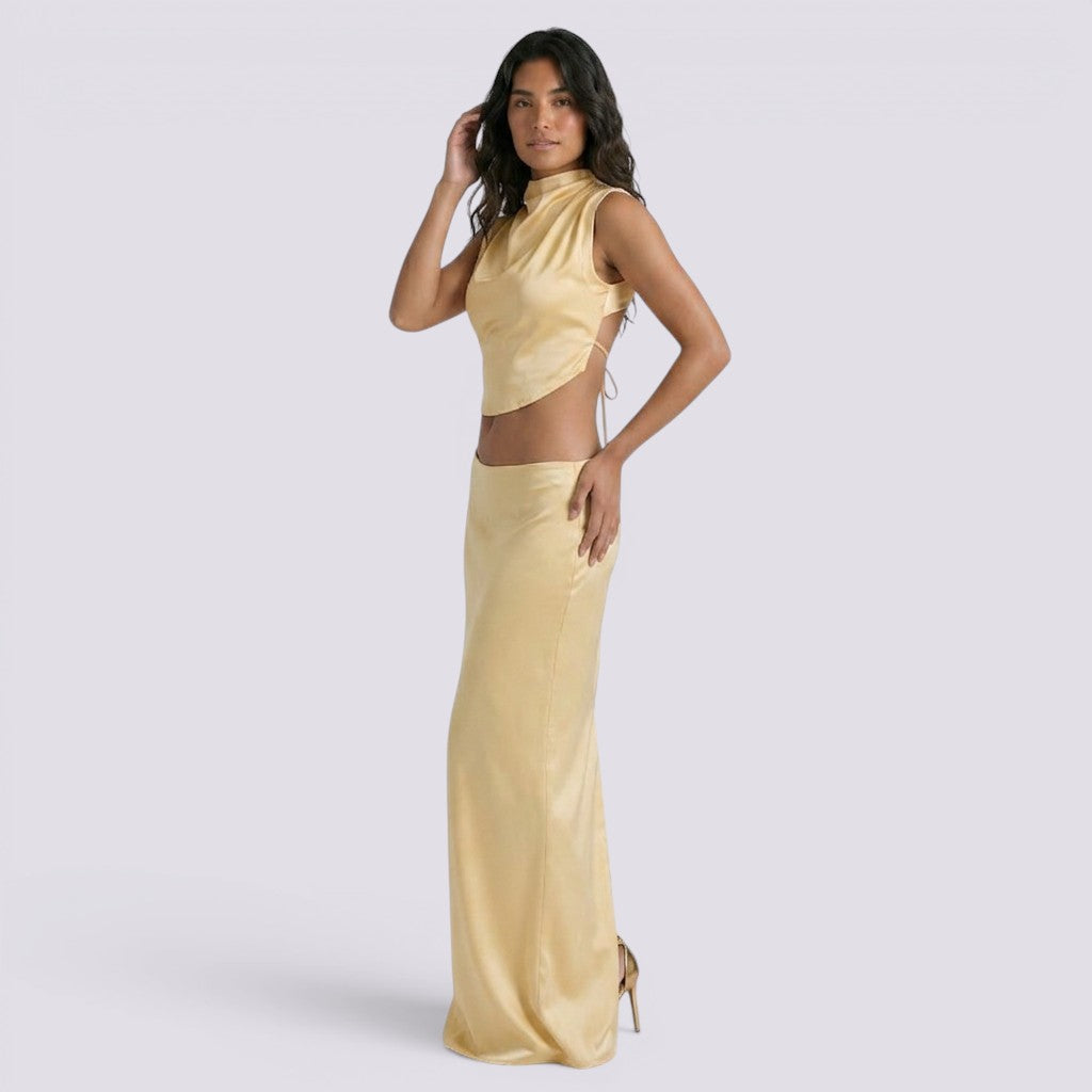 Conjunto Mujer Top y Falda Larga Eleganta