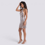 Vestido Corto Lentejuelas Mujer Espalda Descubierta - Plateado - Lateral