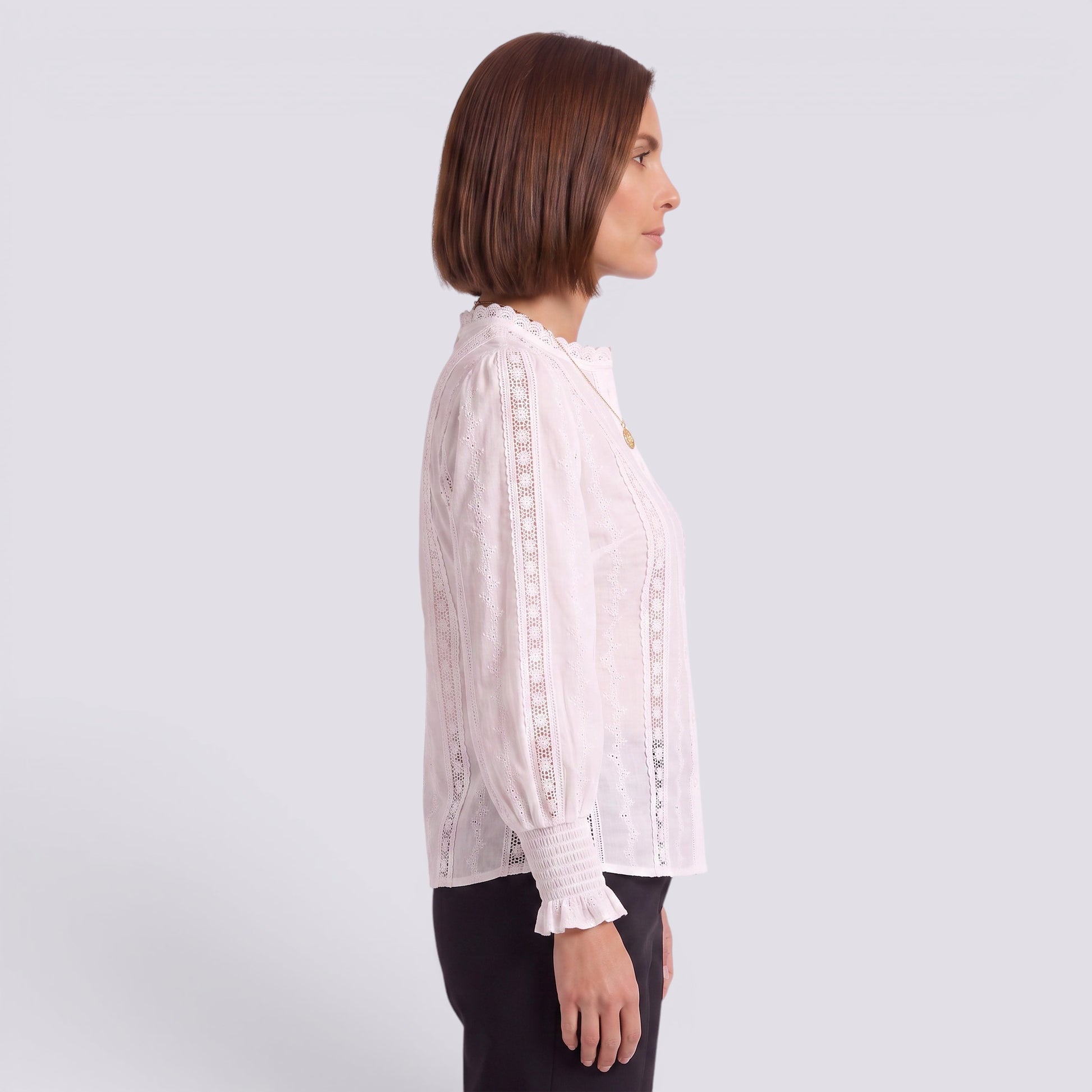 Camisa Mujer Encaje Manga Farol Bordado