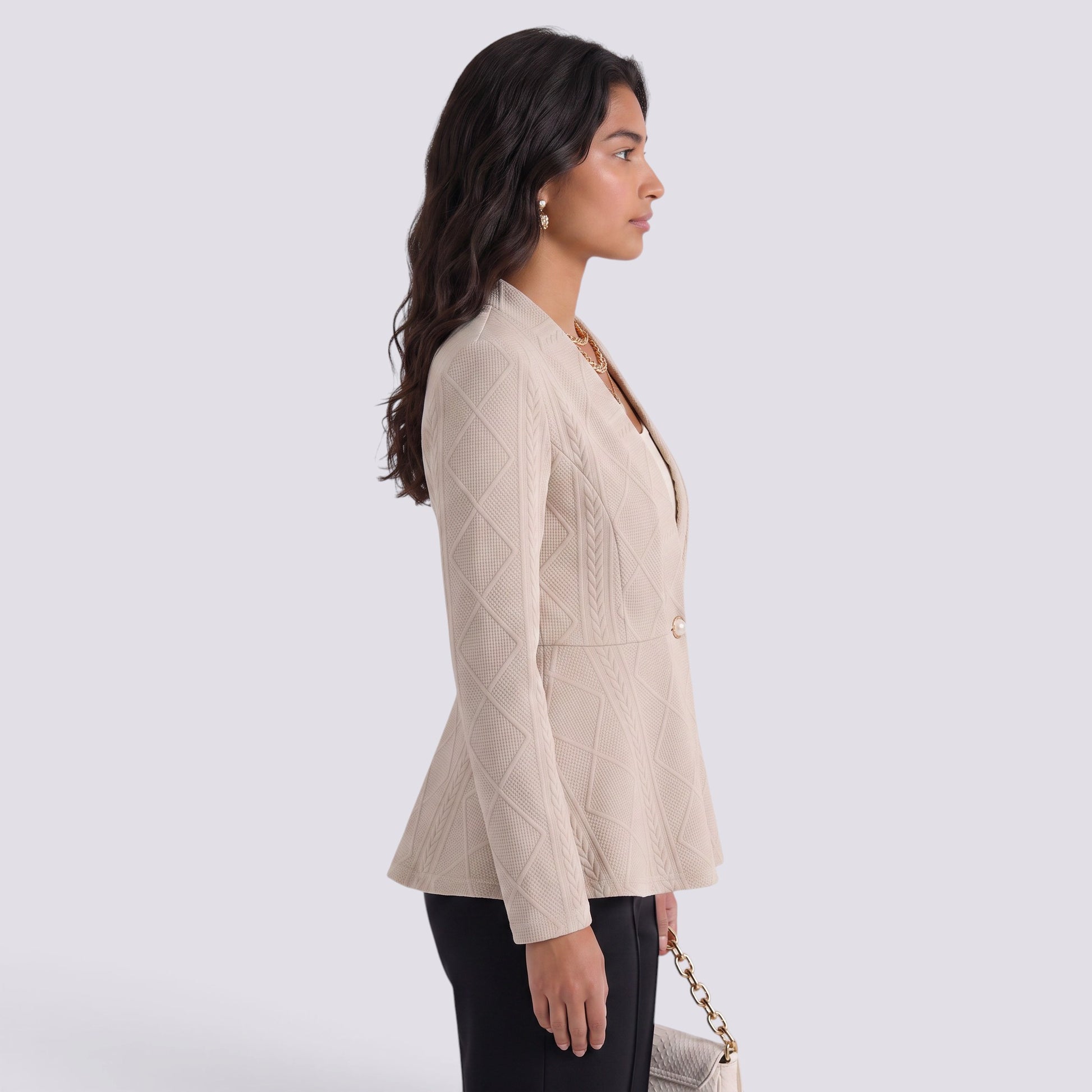 Blazer Mujer Entallado Jacquard Textura