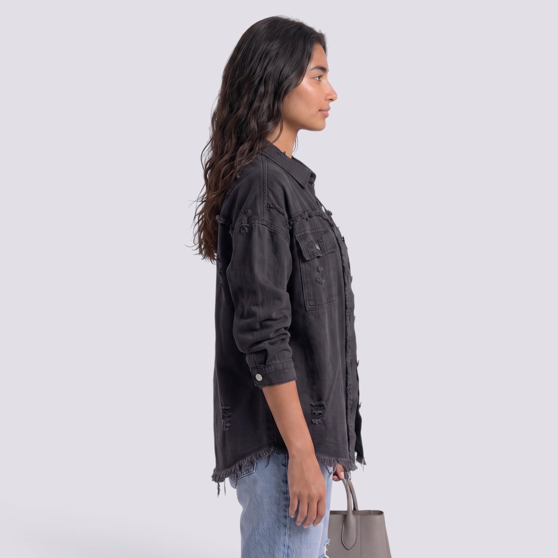 Chaqueta Vaquera Mujer Efecto Rota Deshilachada