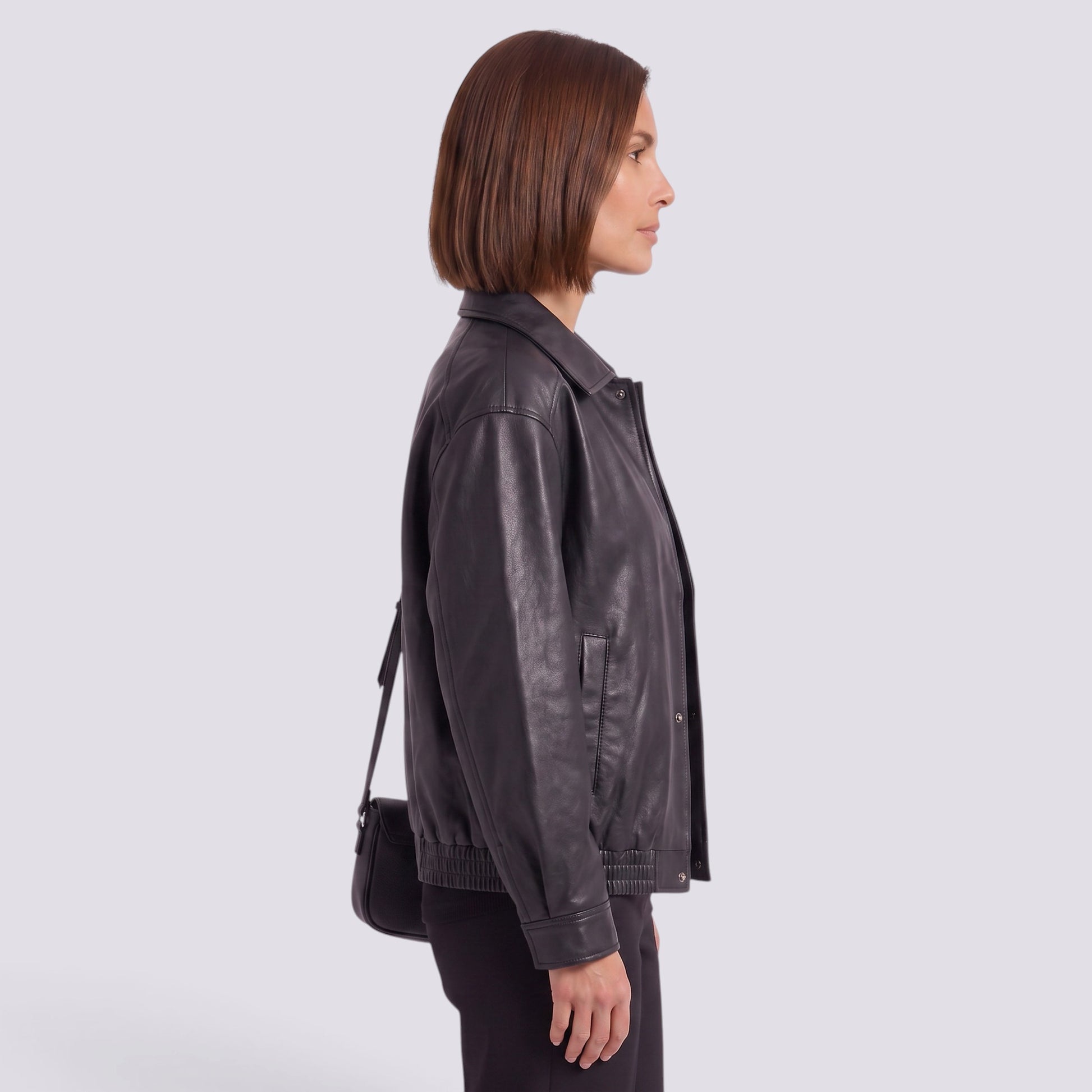 Chaqueta Mujer Oversize con Solapa Cuero Estilo Retro