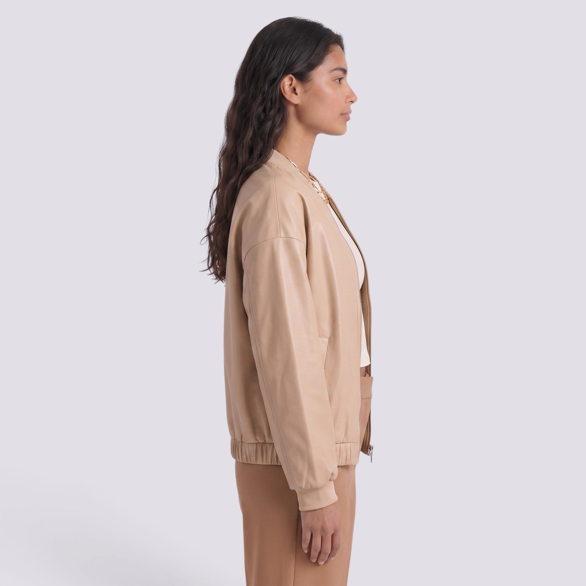 Chaqueta Cuero Mujer Corta Motera Efecto Piel