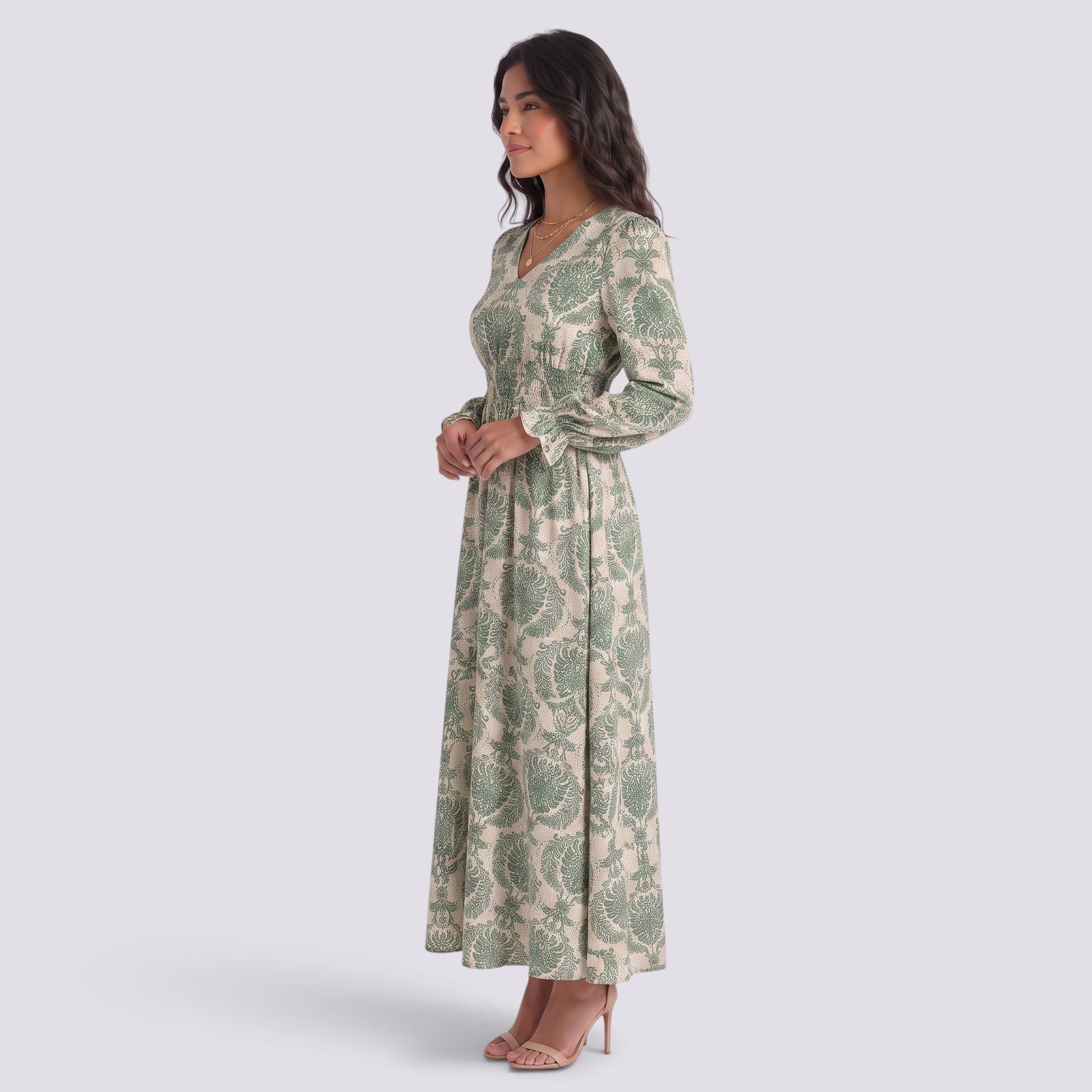 Vestido Estampado Mujer Manga Larga Escote V