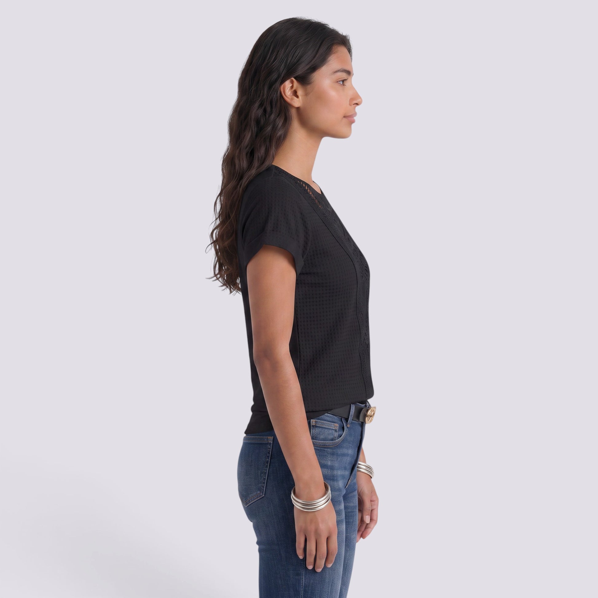 Camiseta Mujer Manga Corta con Encaje