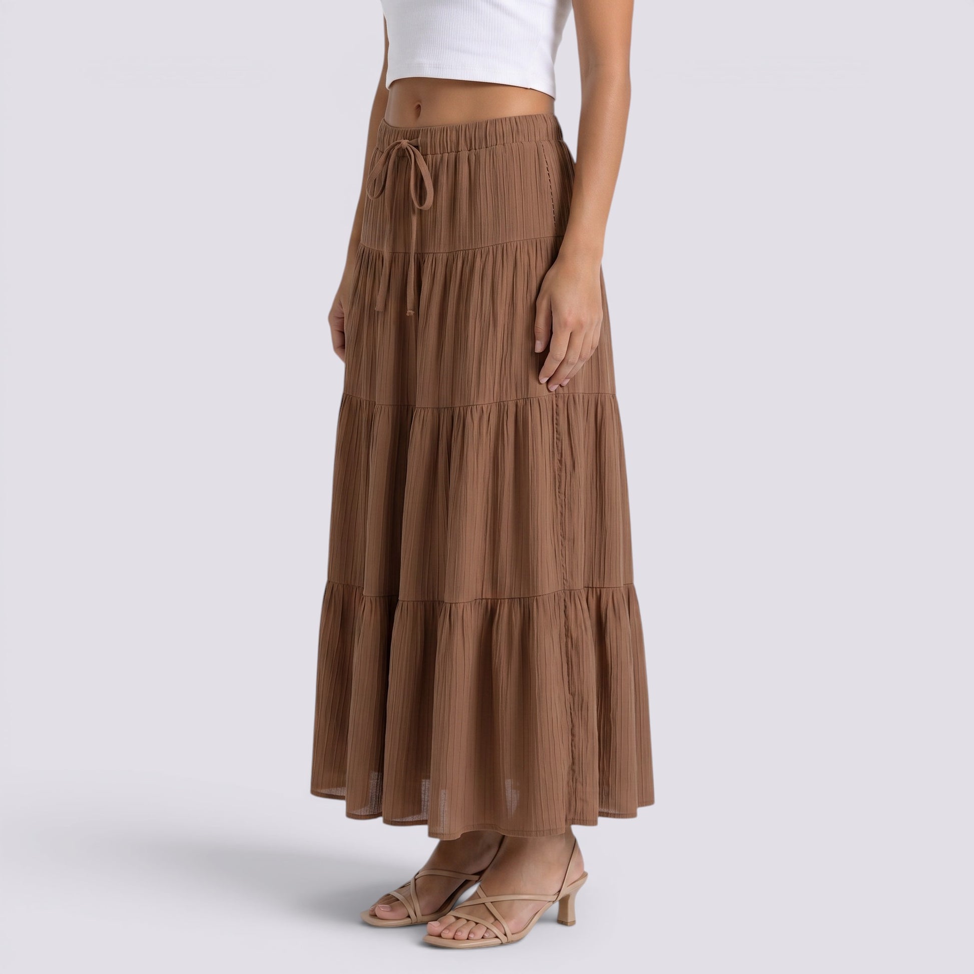 Falda Midi Mujer Cintura Alta Elegante Verano