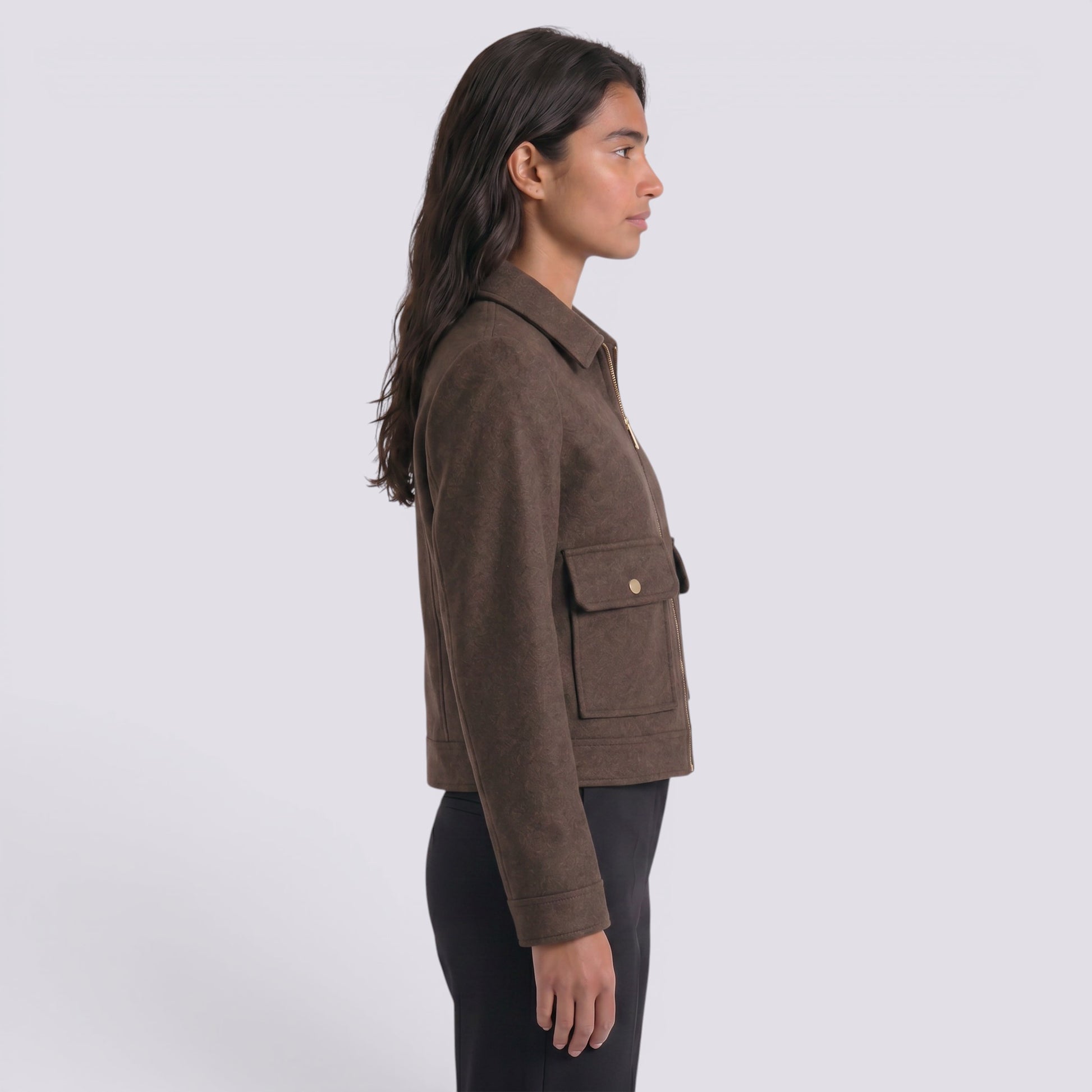 Chaqueta Mujer Corta con Cremallera Frontal