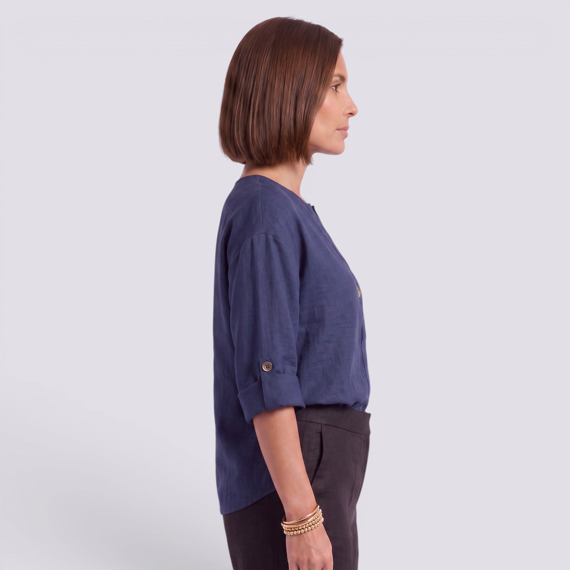 Blusa Mujer Elegante Manga Larga Escote Pico Botonada