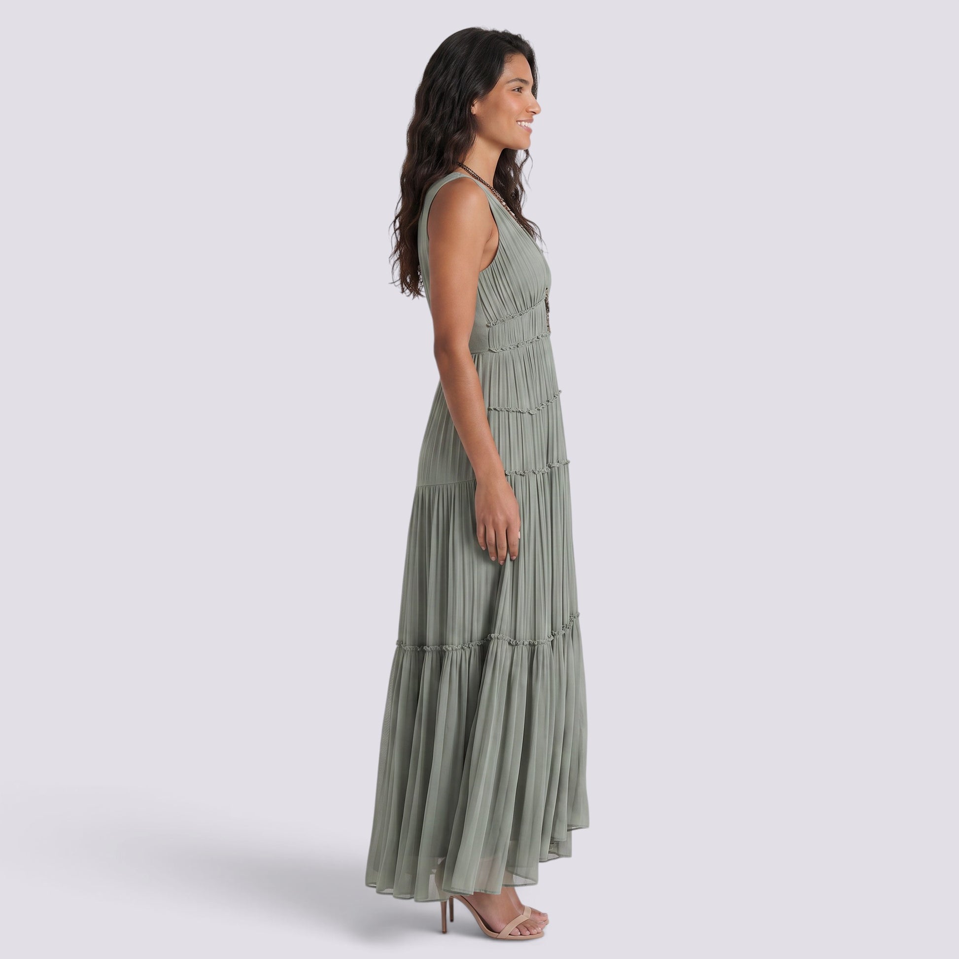 Vestido Midi Mujer Plisado Elegante