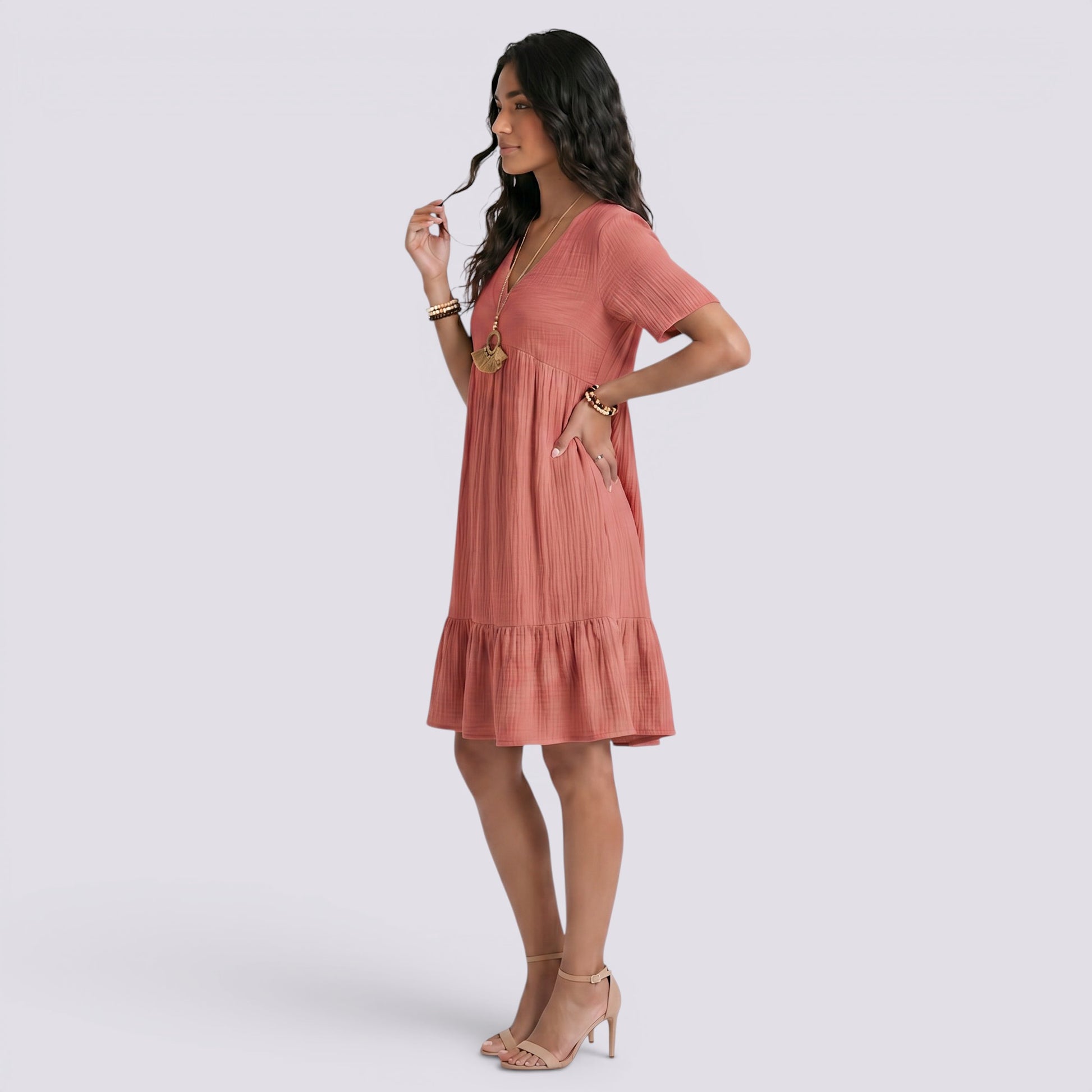 Vestido Corto Mujer Verano Cuello Pico Boho