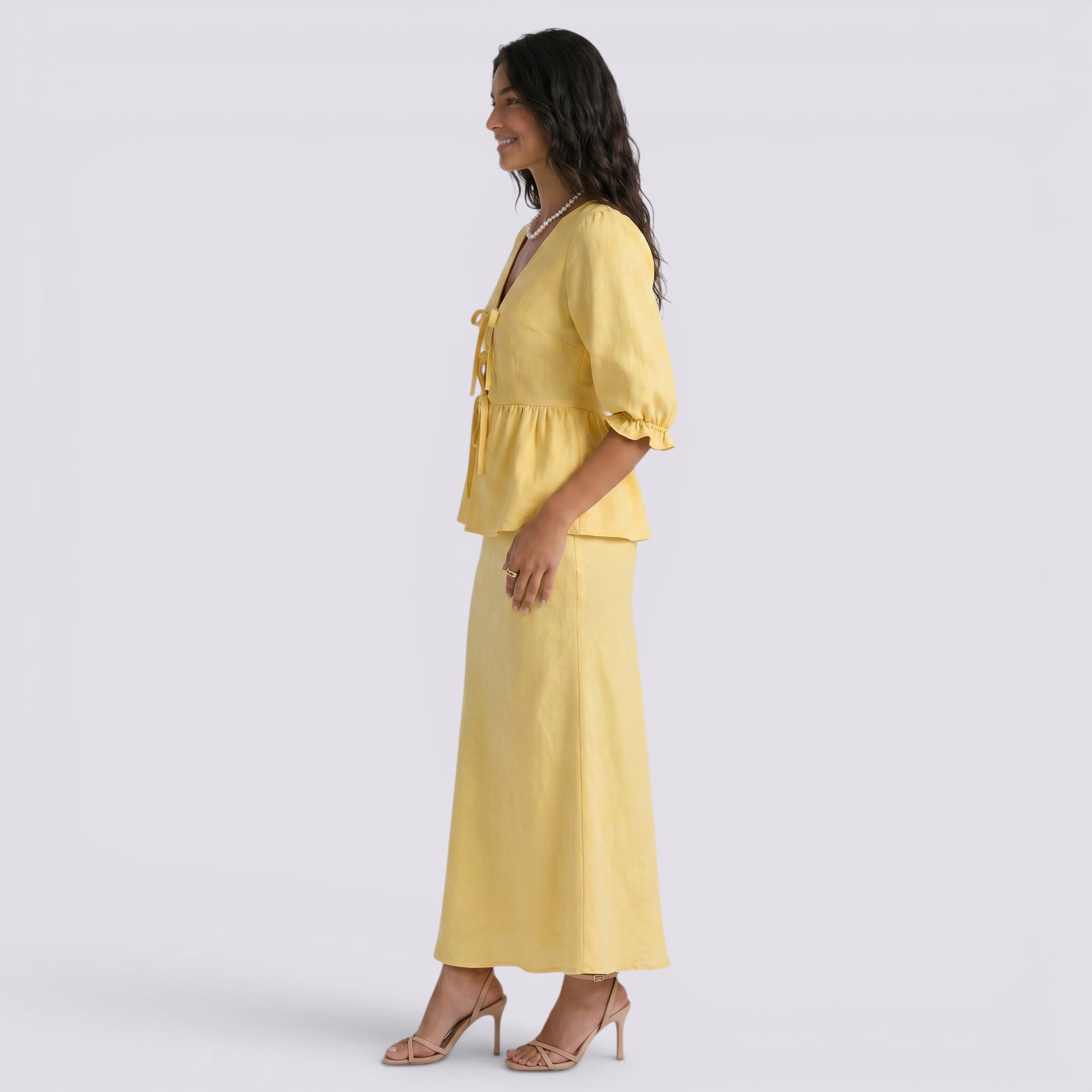 Conjunto Top Cruzado Manga Globo Mujer
