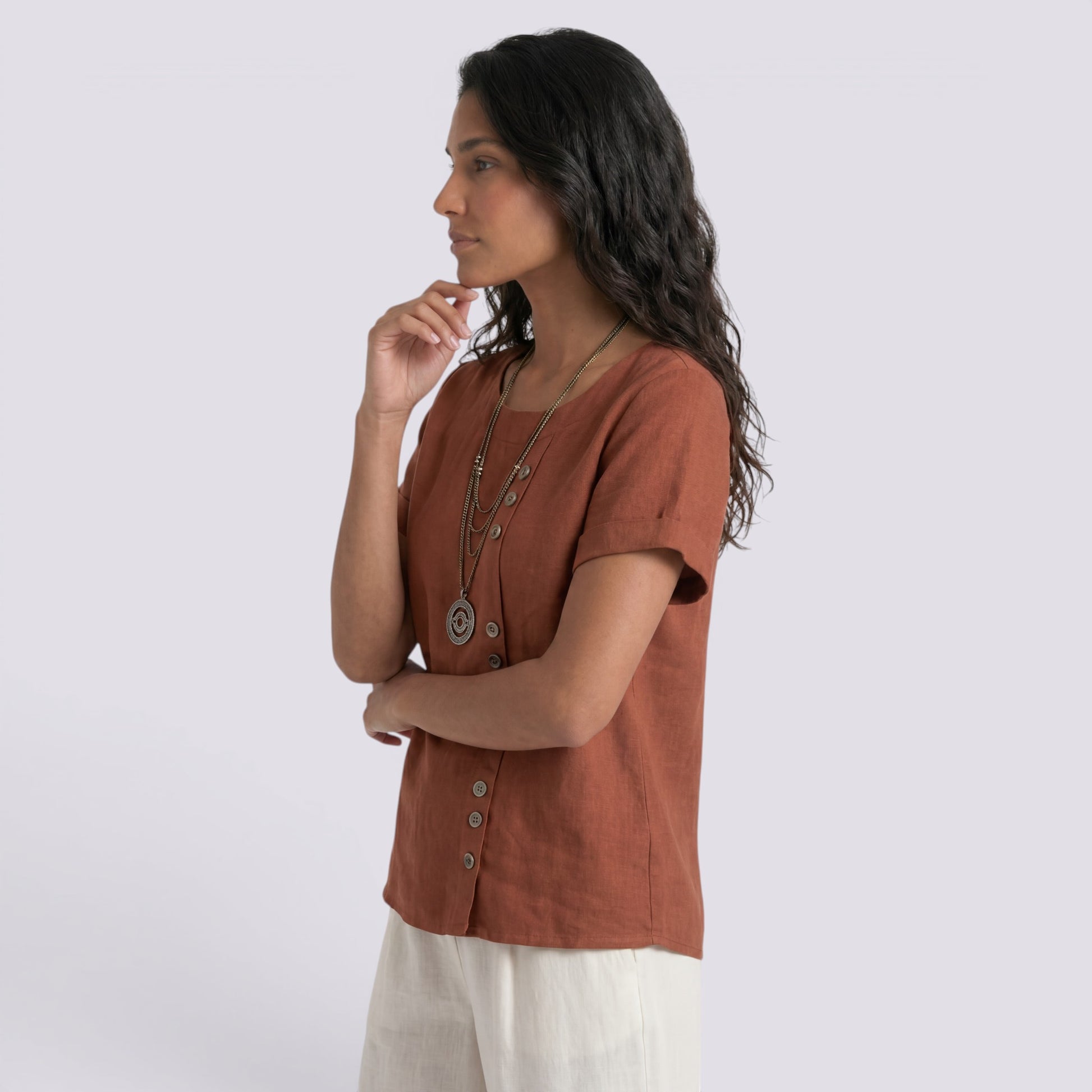 Blusa Lino Mujer Verano Corta