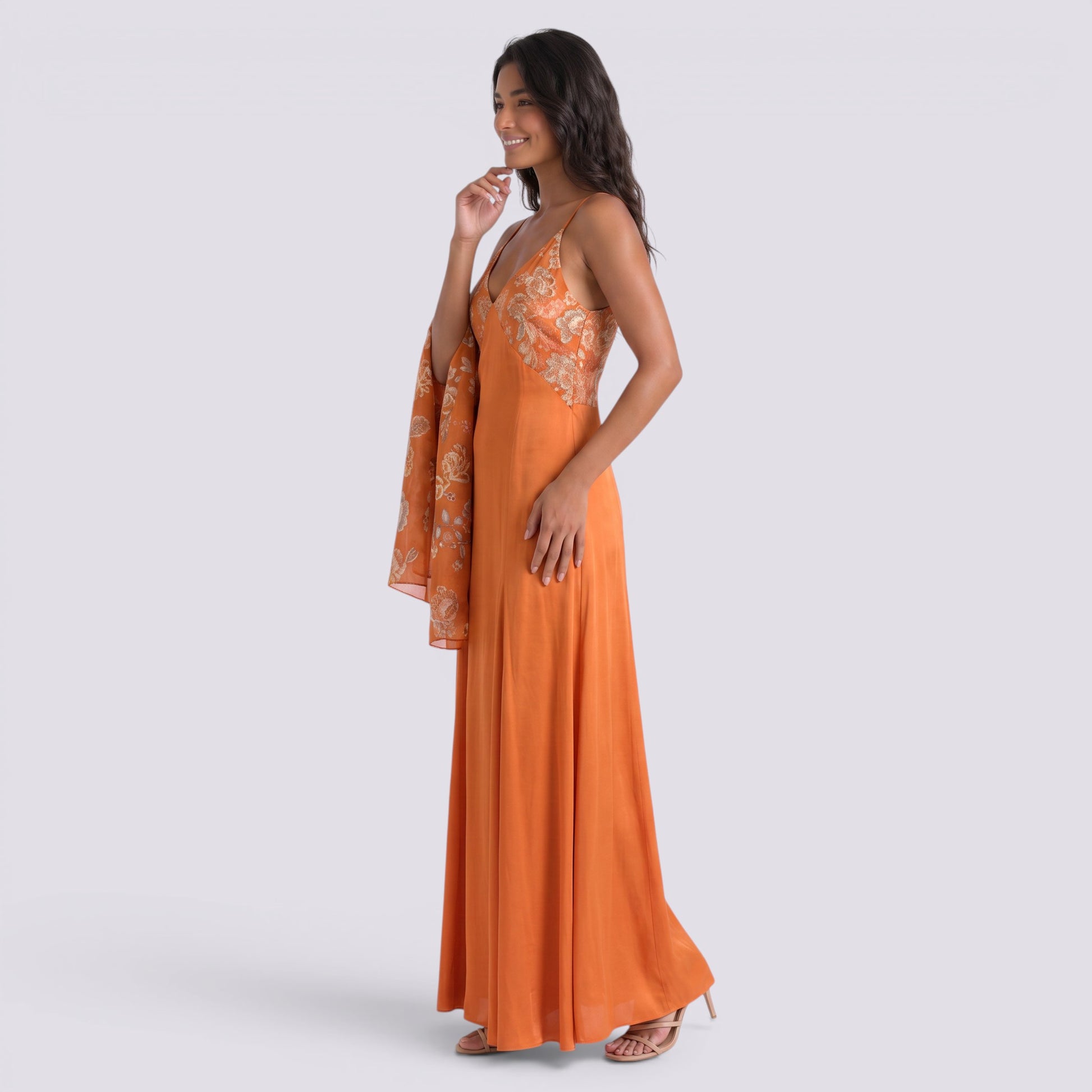 Vestido Largo Mujer Floral Satinado Satén Tirantes