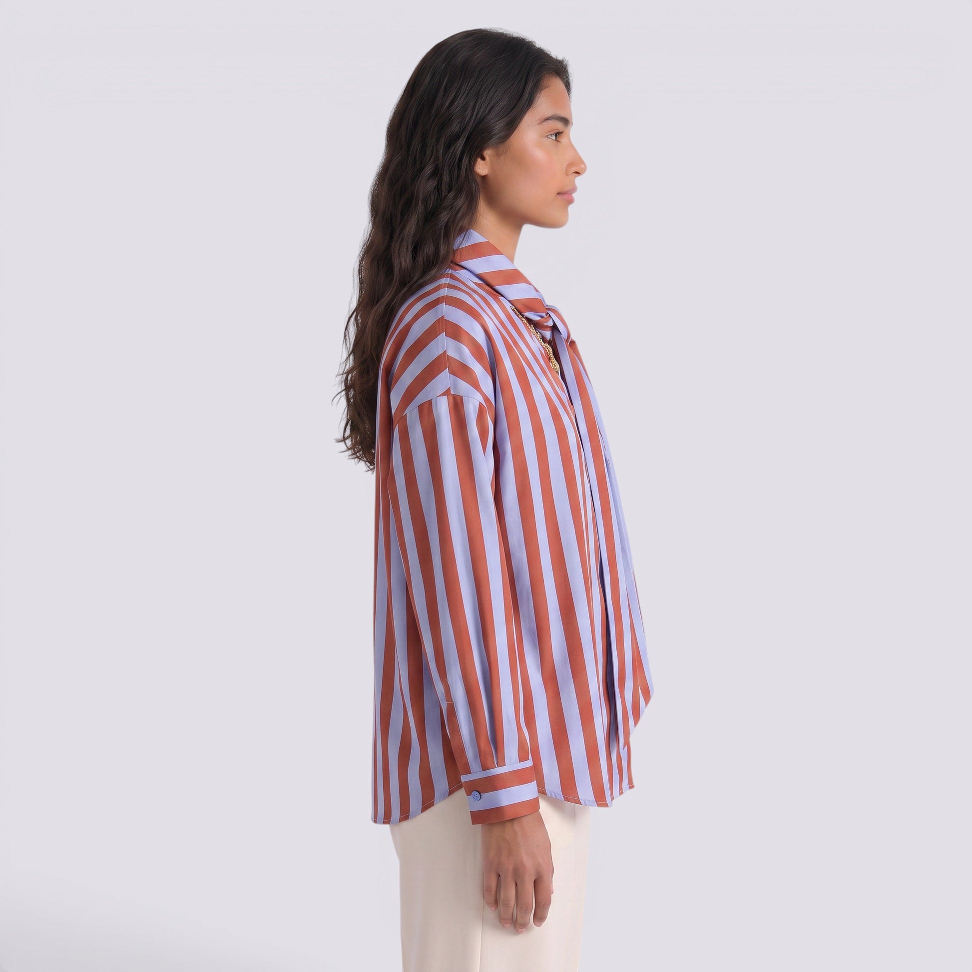 Camisa Mujer Rayas Manga Larga con Lazo