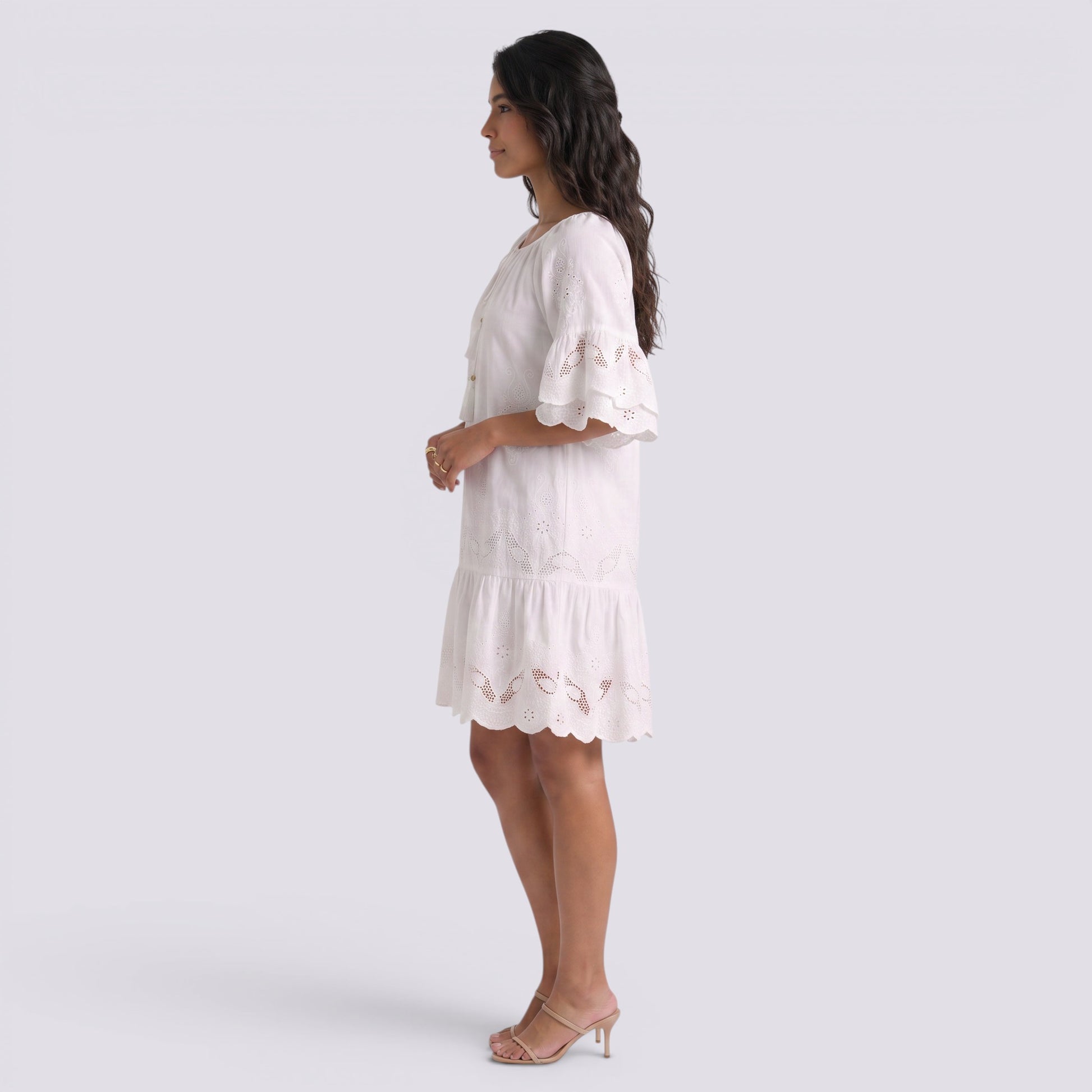 Vestido de Playa Mujer Bordado Calado