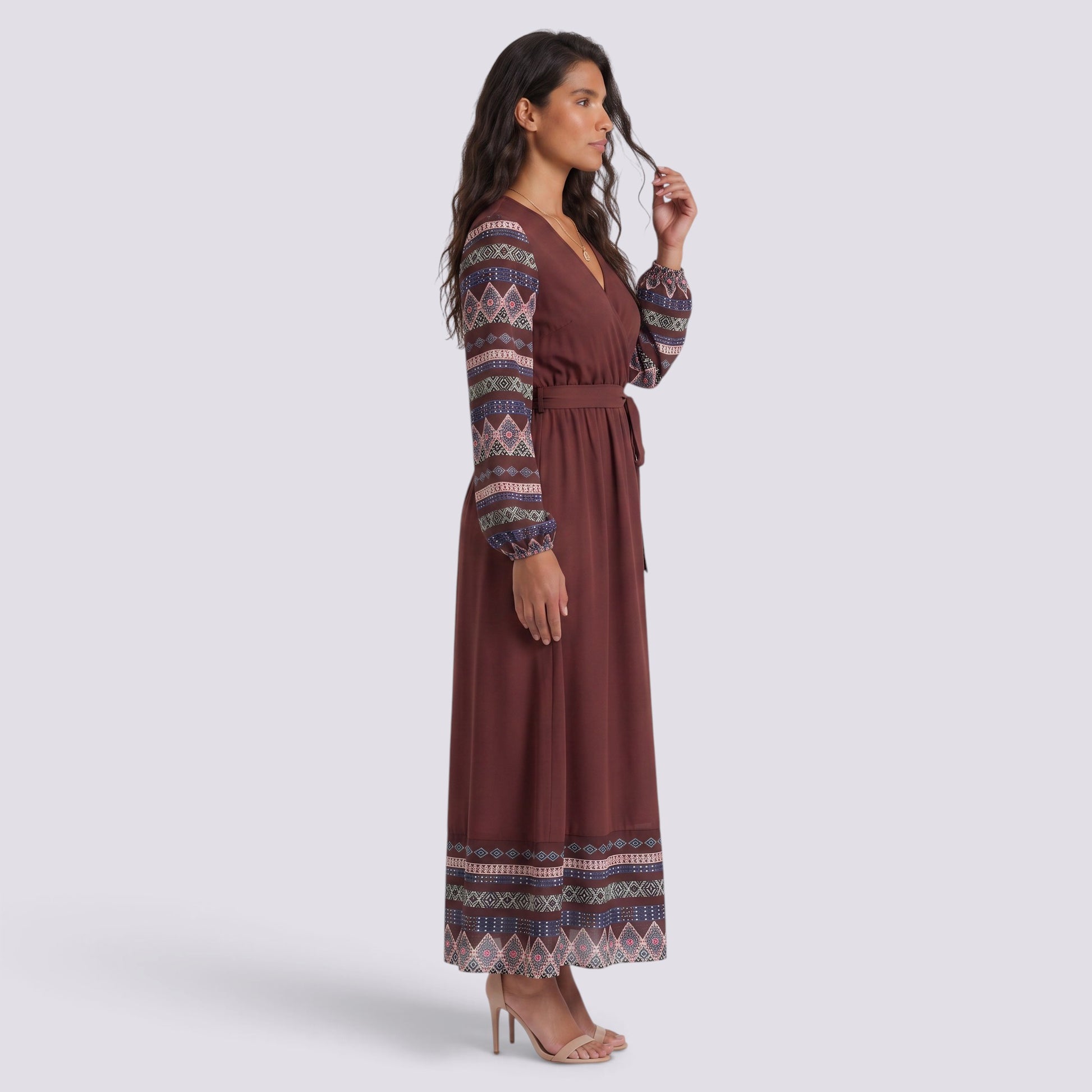 Vestido Midi Mujer Manga Larga con Lazada
