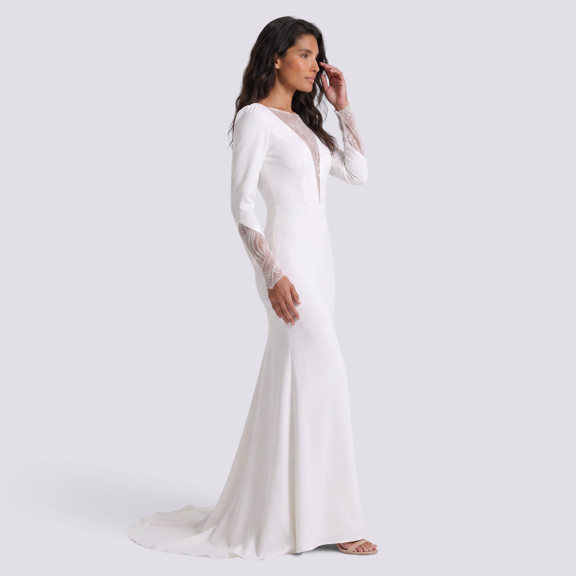Vestido Elegante Manga Larga Cuello Redondo