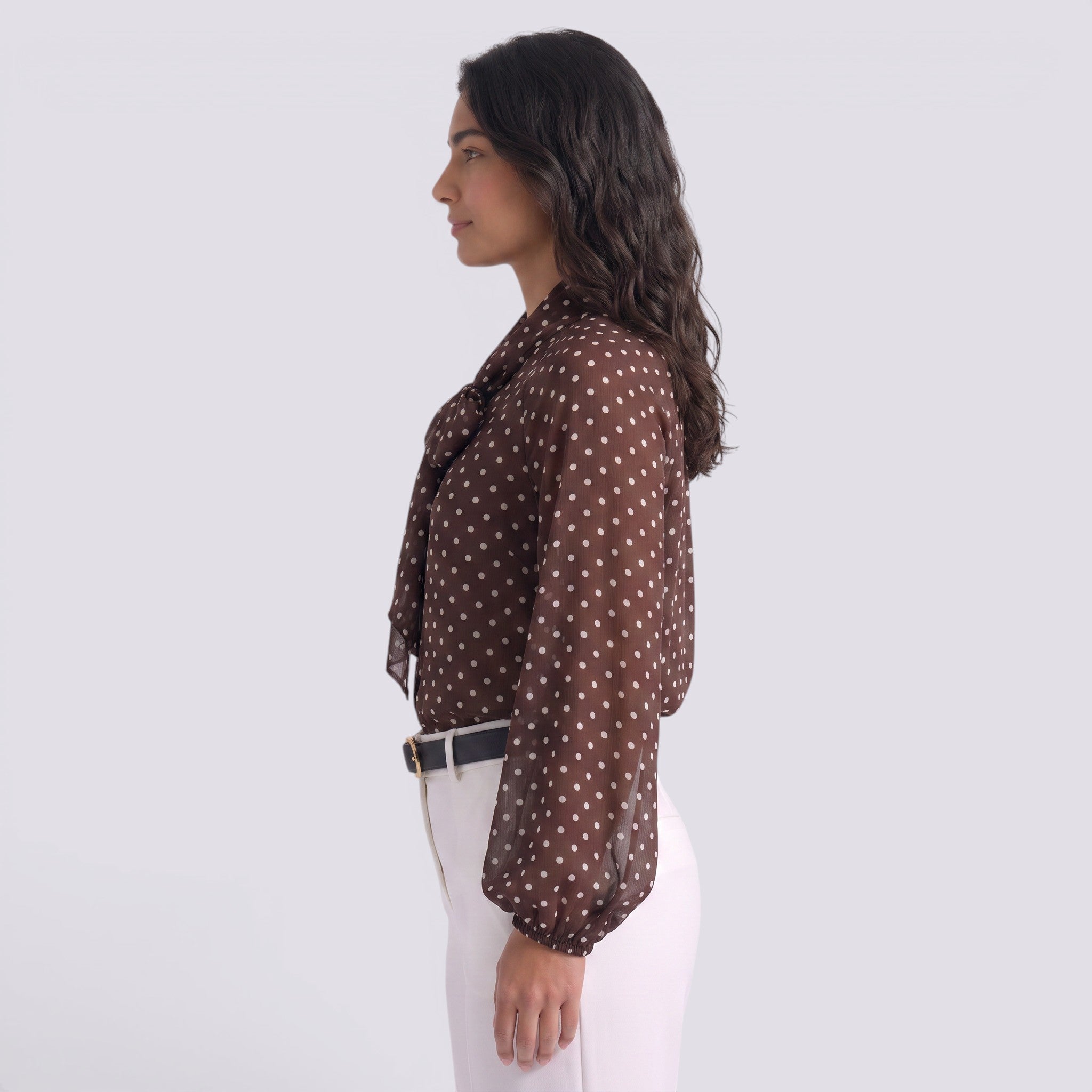 Blusa Mujer Lunares Lazo Manga
