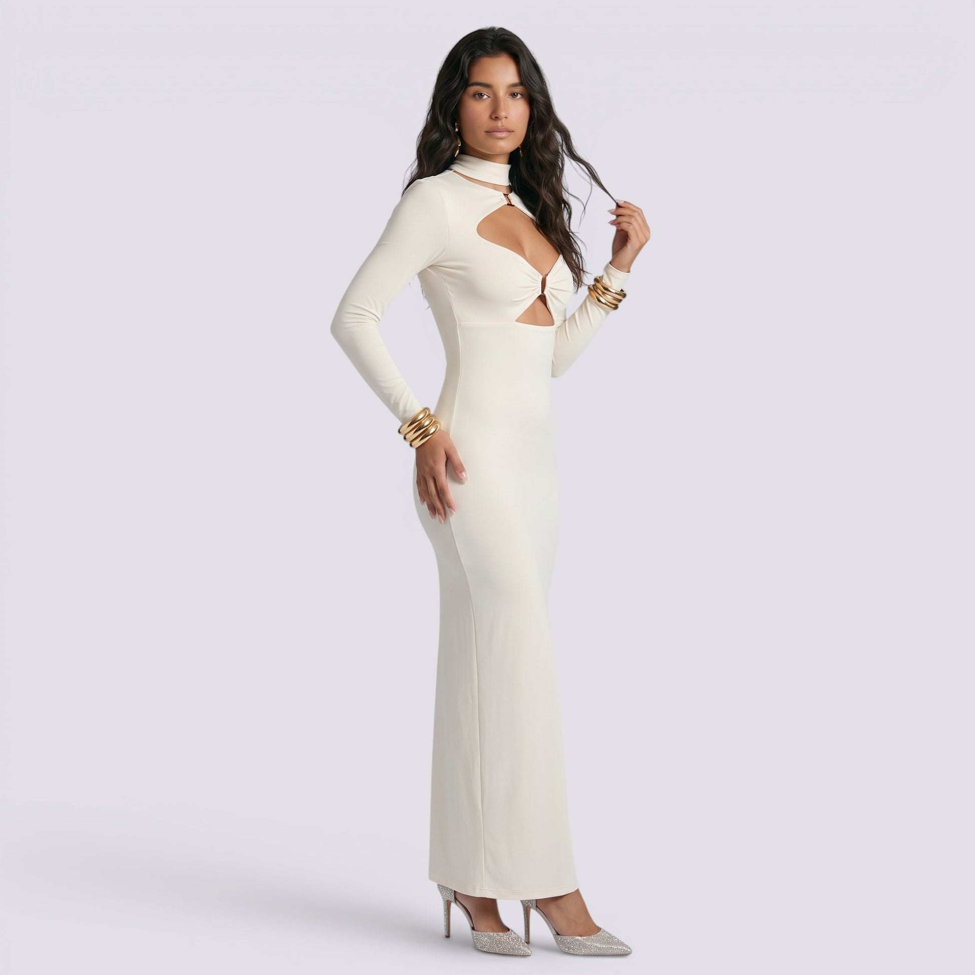 Vestido Largo Ajustado Mujer Cut Out Elegante