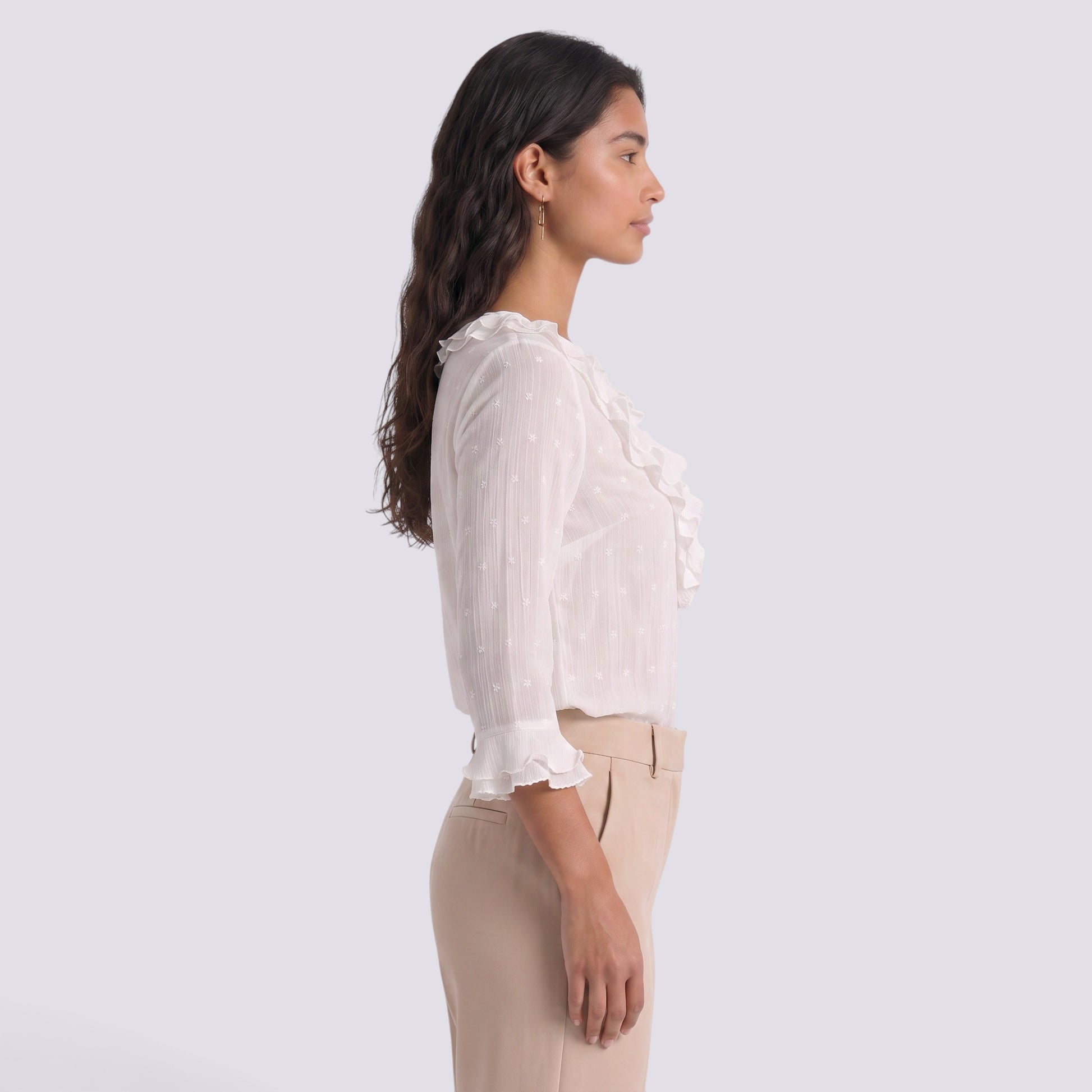 Blusa Mujer Manga Larga con Encaje Volantes