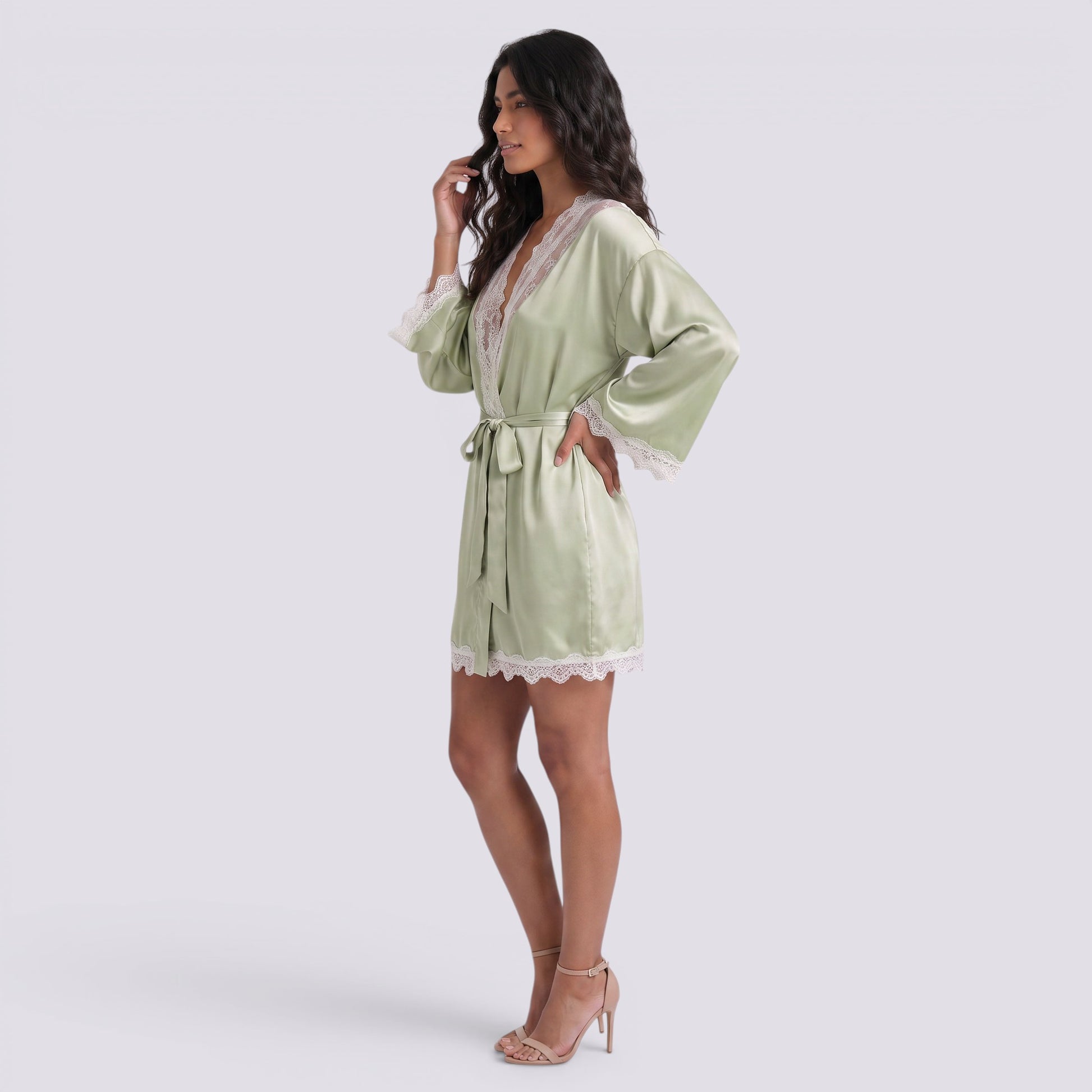Chaqueta Kimono Mujer Encaje Satinado
