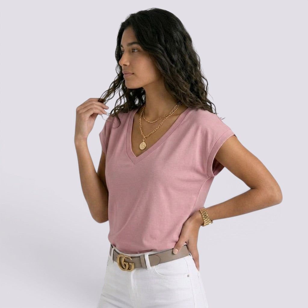Camiseta Mujer Cuello V Blanca