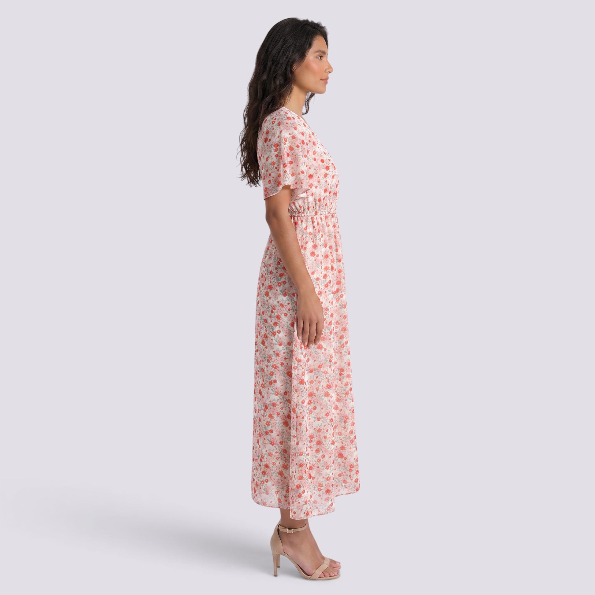 Vestido Largo Floral Mujer Cintura Fruncida