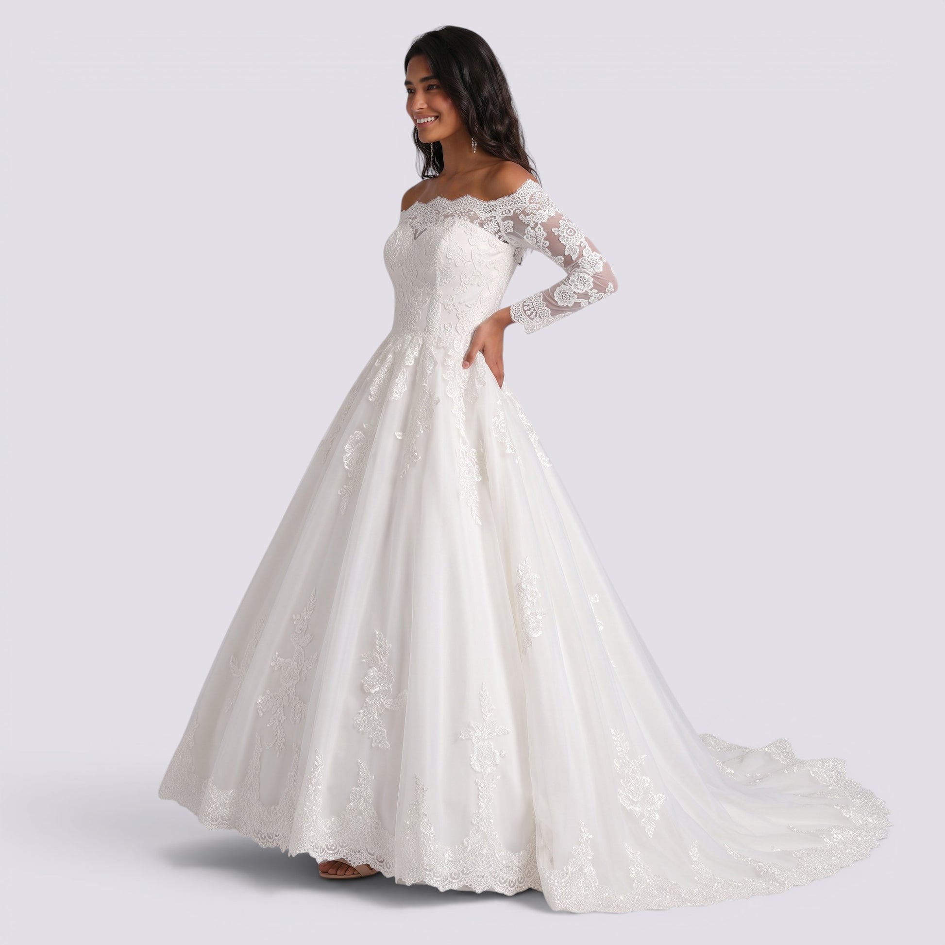 Vestido de Novia Mujer Manga Larga Cola