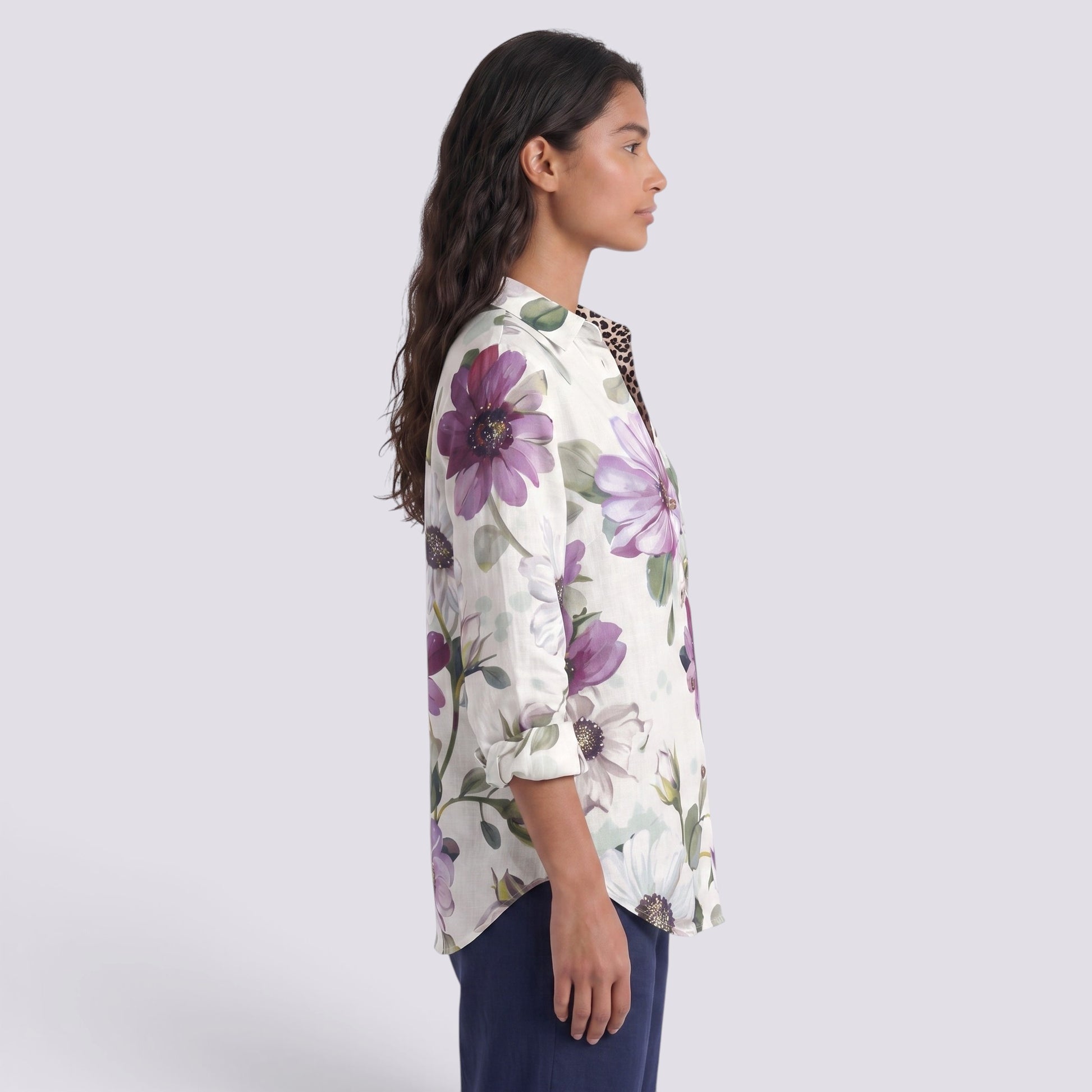 Camisa Mujer Holgada Botones Bicolor