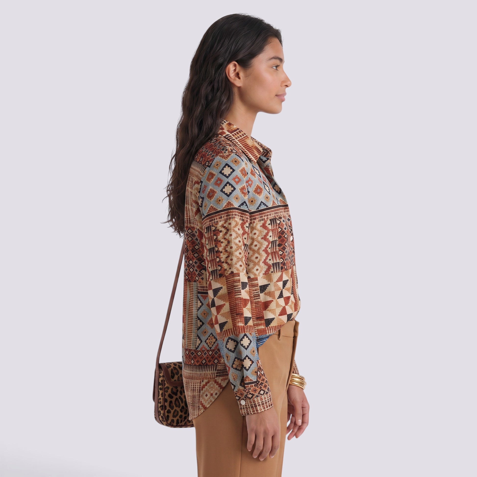 Camisa Mujer Holgada Botones Bicolor