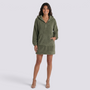 Sudadera borreguito de mujer con capucha y media cremallera color verde militar, vista frontal