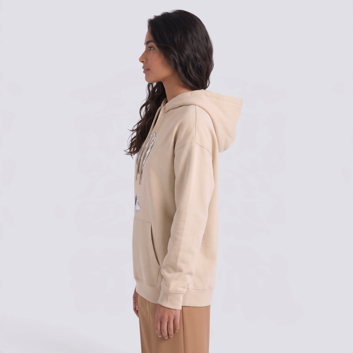 Sudadera Mujer con Capucha Estampado Astronauta Beige - vista lateral
