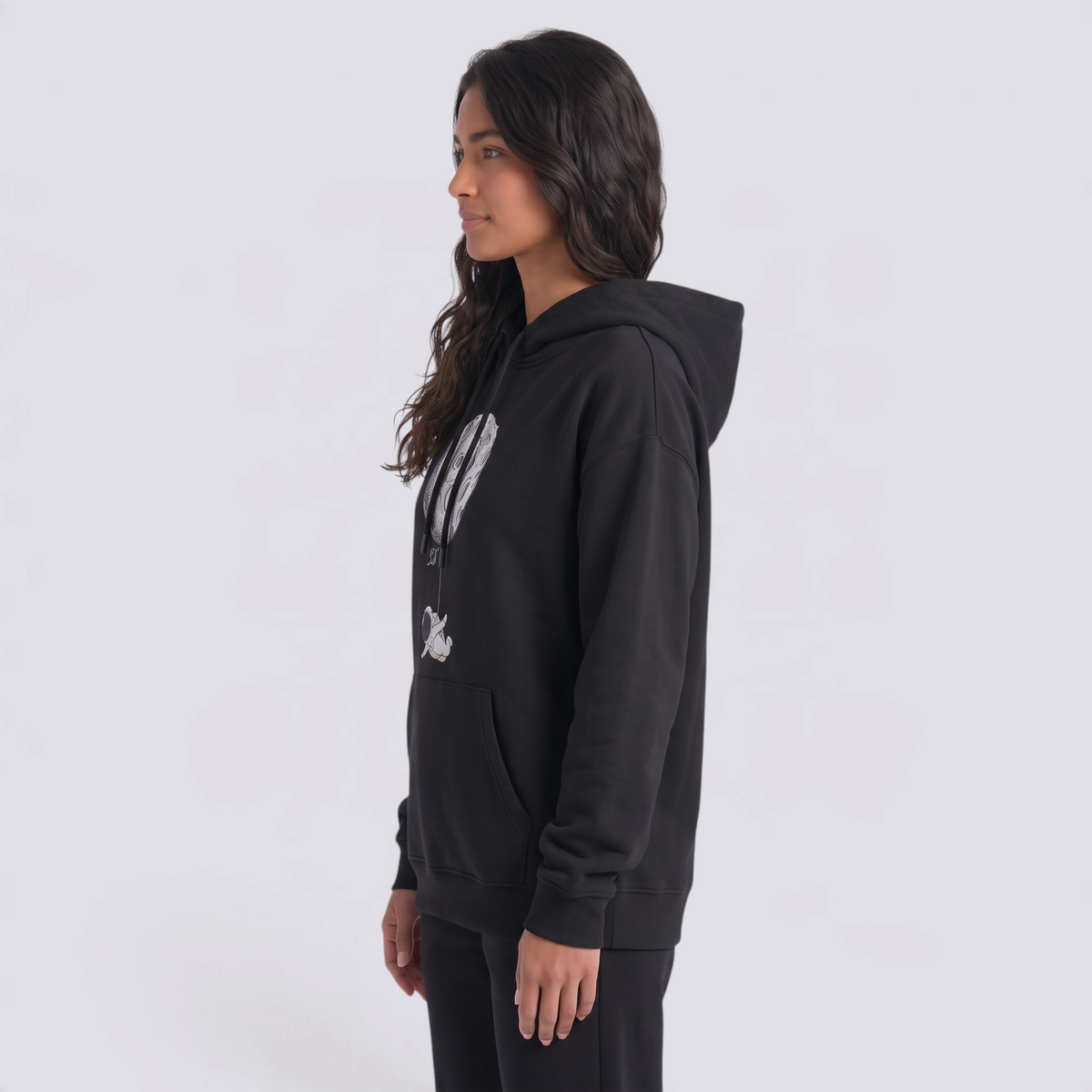 Sudadera Mujer con Capucha Estampado Astronauta Negro - vista lateral