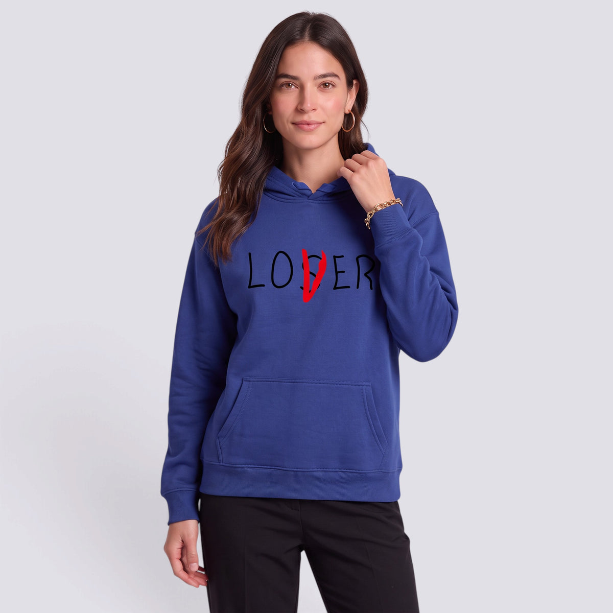 Sudadera Mujer con Capucha Estampado Letras Azul - vista frontal