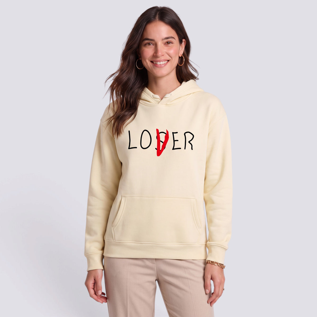 Sudadera Mujer con Capucha Estampado Letras Crema - vista frontal